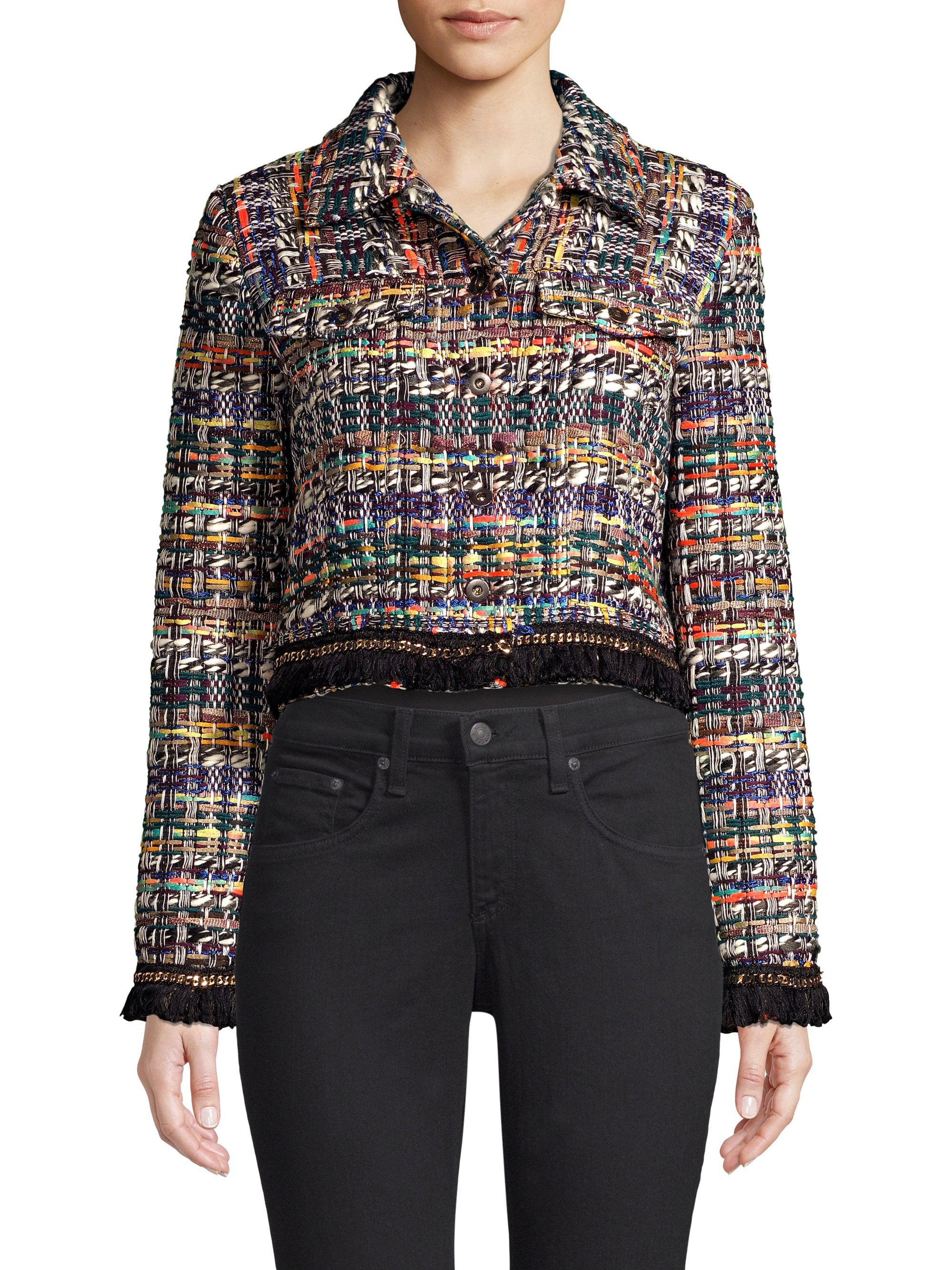 MILLY – FRINGE & CHAIN TRIM TWEED JACKET