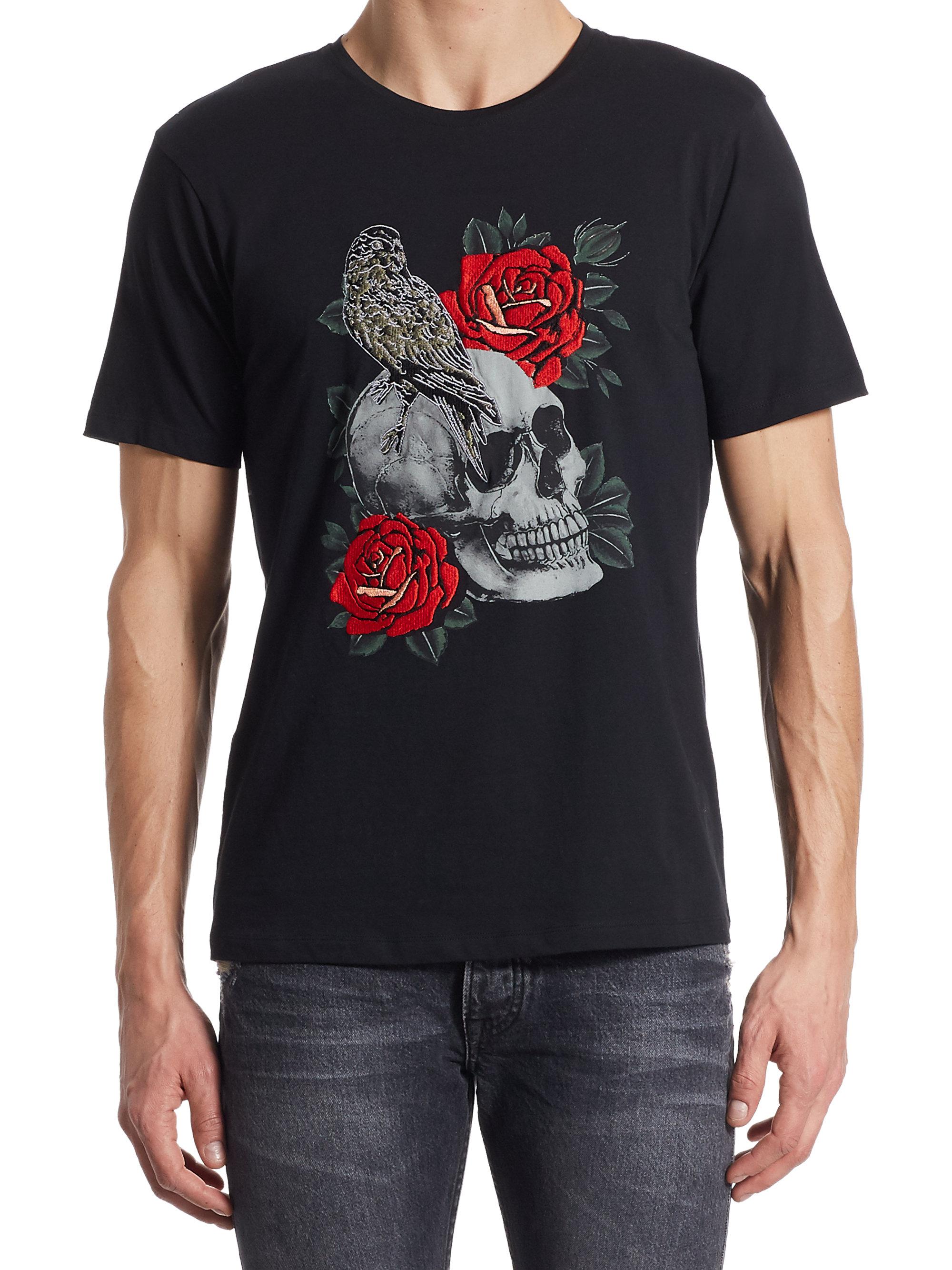 Lyst - The Kooples Skull And Embroidered Rose T-shirt in Black for Men