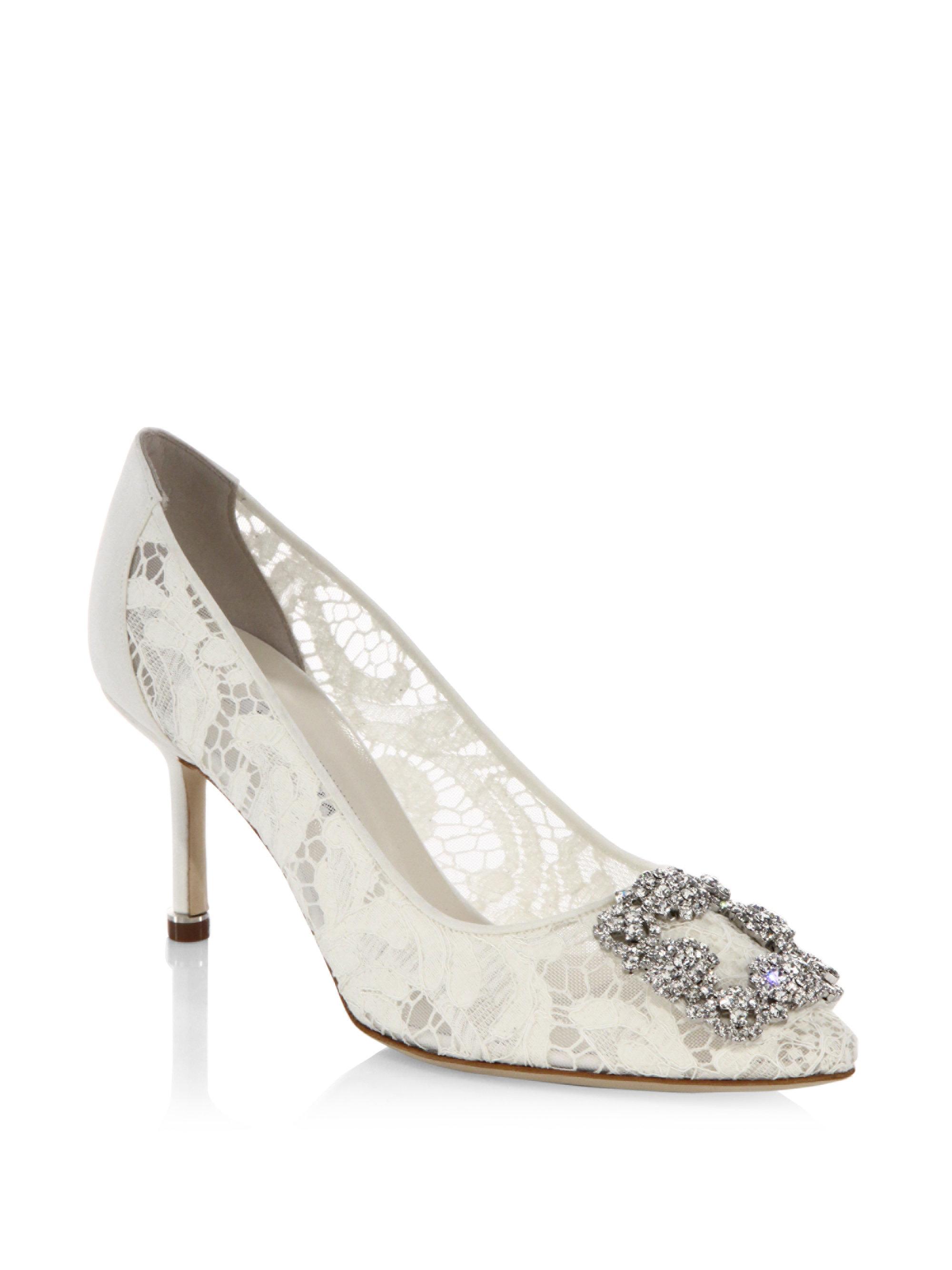 Lyst - Manolo Blahnik Hangisi 70 Lace Pumps in White