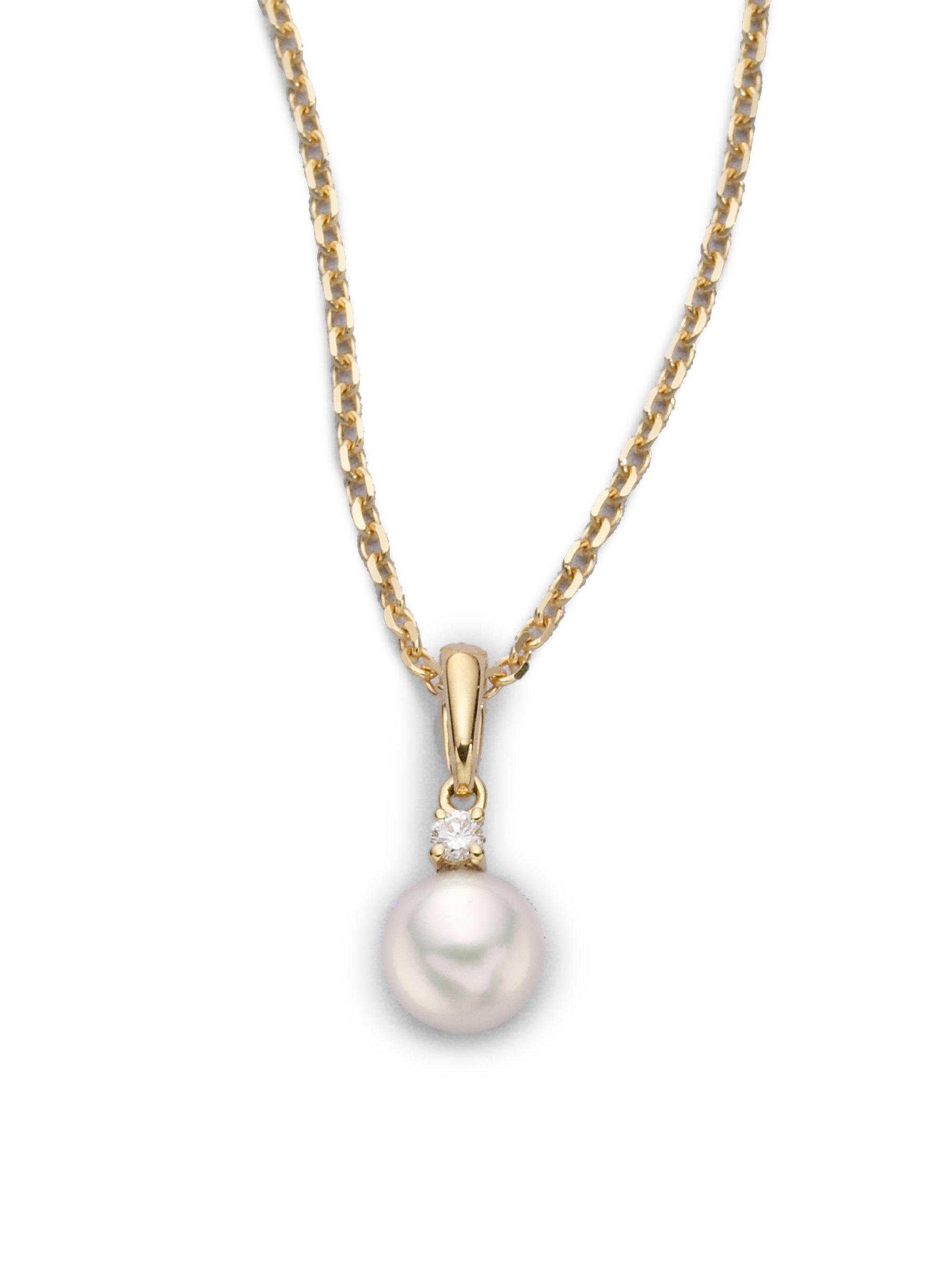 Mikimoto 6mm White Cultured Akoya Pearl, Diamond & 18k Yellow Gold ...