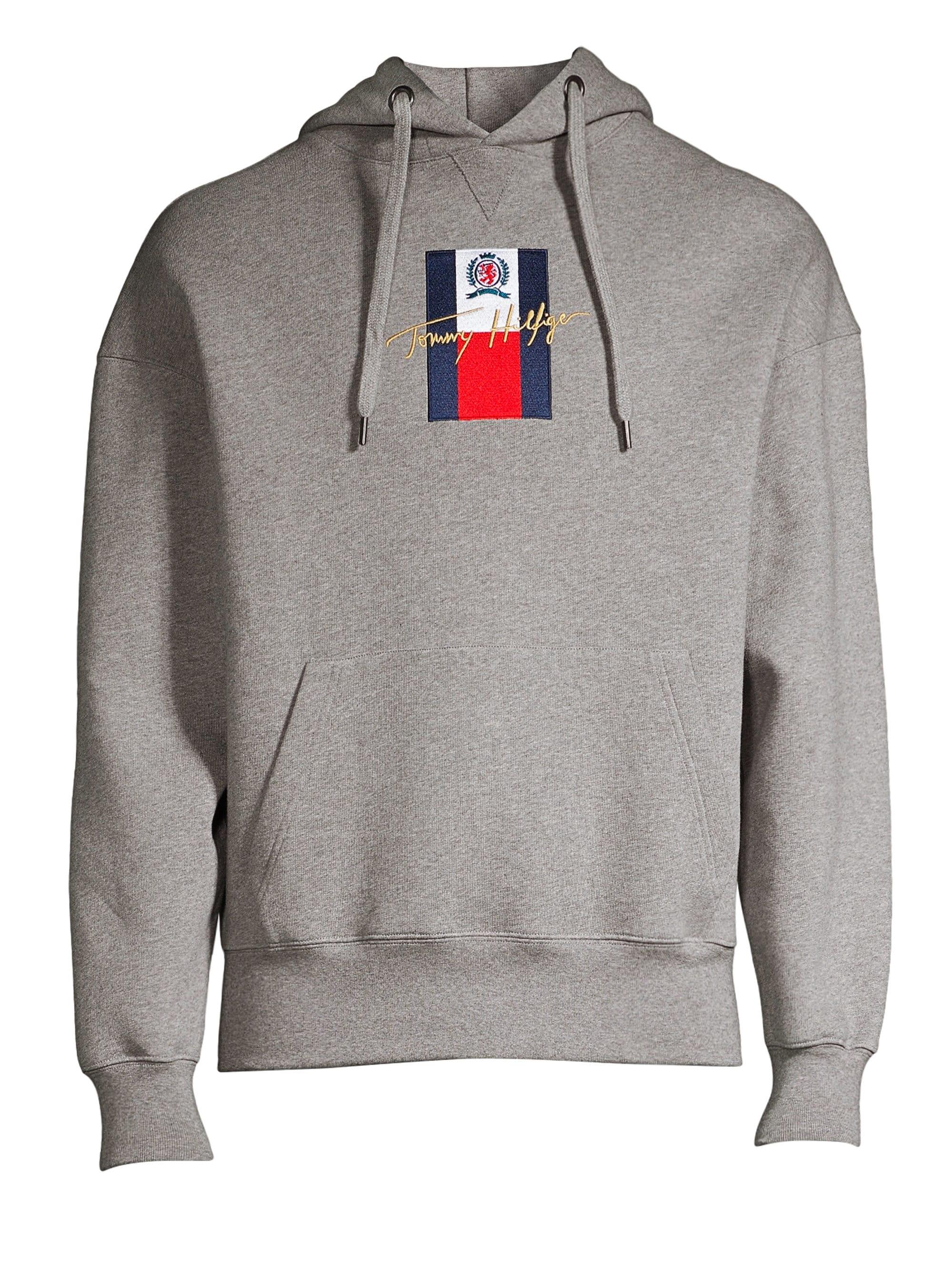 Tommy Hilfiger Embroidered Logo Cotton Hoodie in Cloud Heather Grey ...