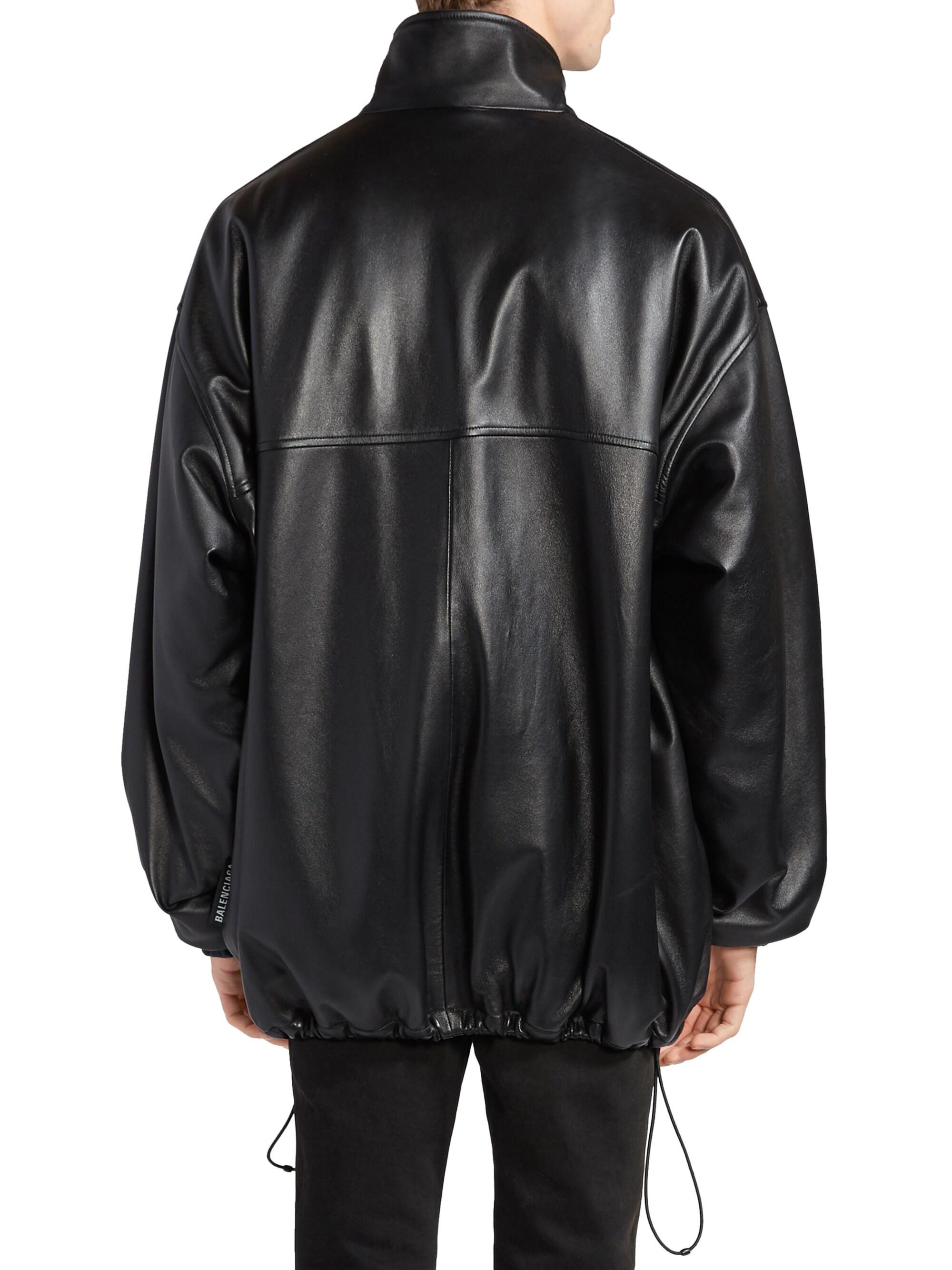 Balenciaga Oversized Leather Track Jacket in Black for Men - Lyst