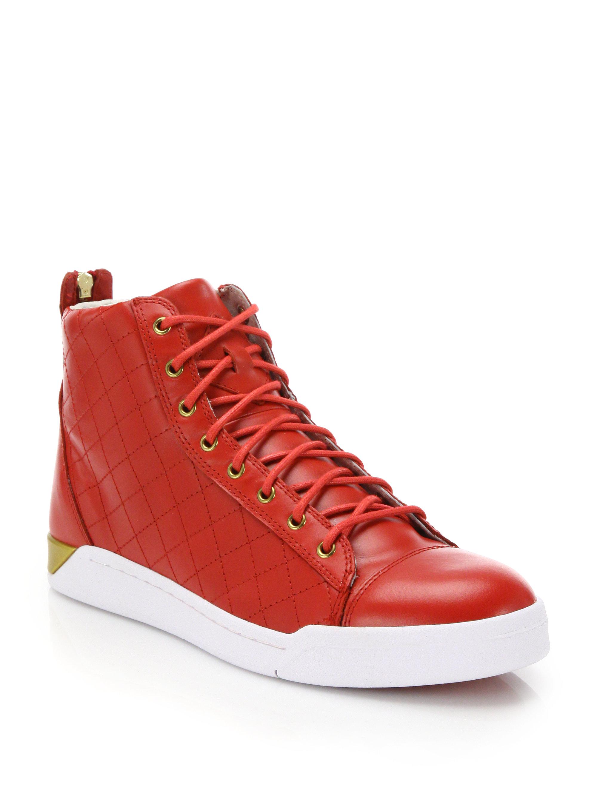 DIESEL Tempus Diamond Leather High-top Sneakers in Red - Lyst