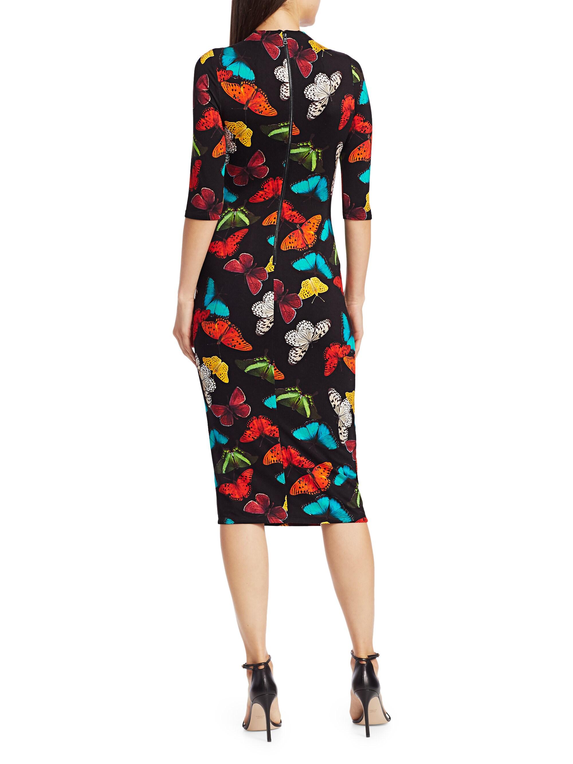 Alice + Olivia Synthetic Delora Fitted Butterfly-print Dress - Lyst