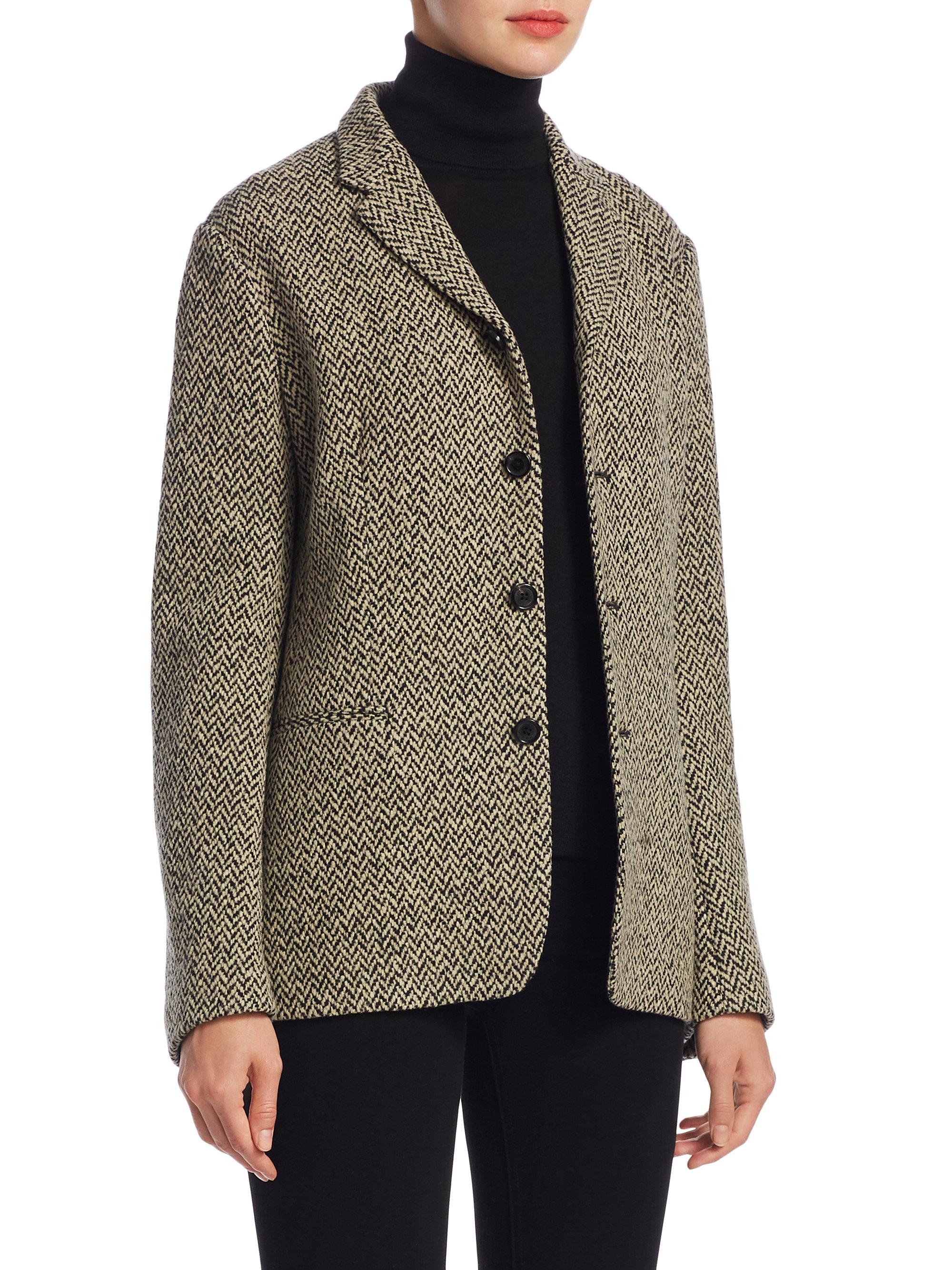 Lyst Ralph Lauren Collection Adley Herringbone Tweed Sweater Jacket in Black