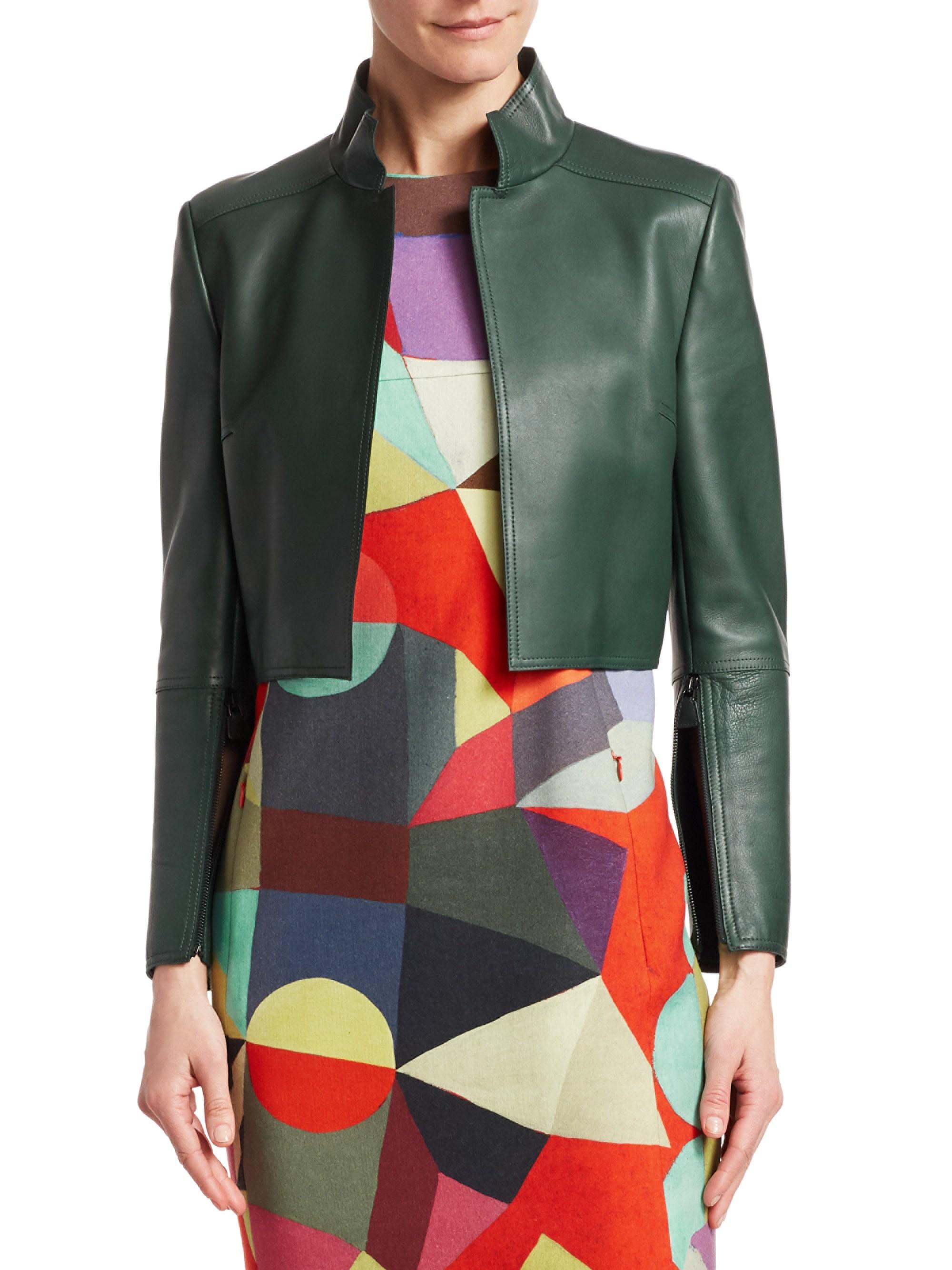 Akris Cropped Leather Jacket in Green - Lyst