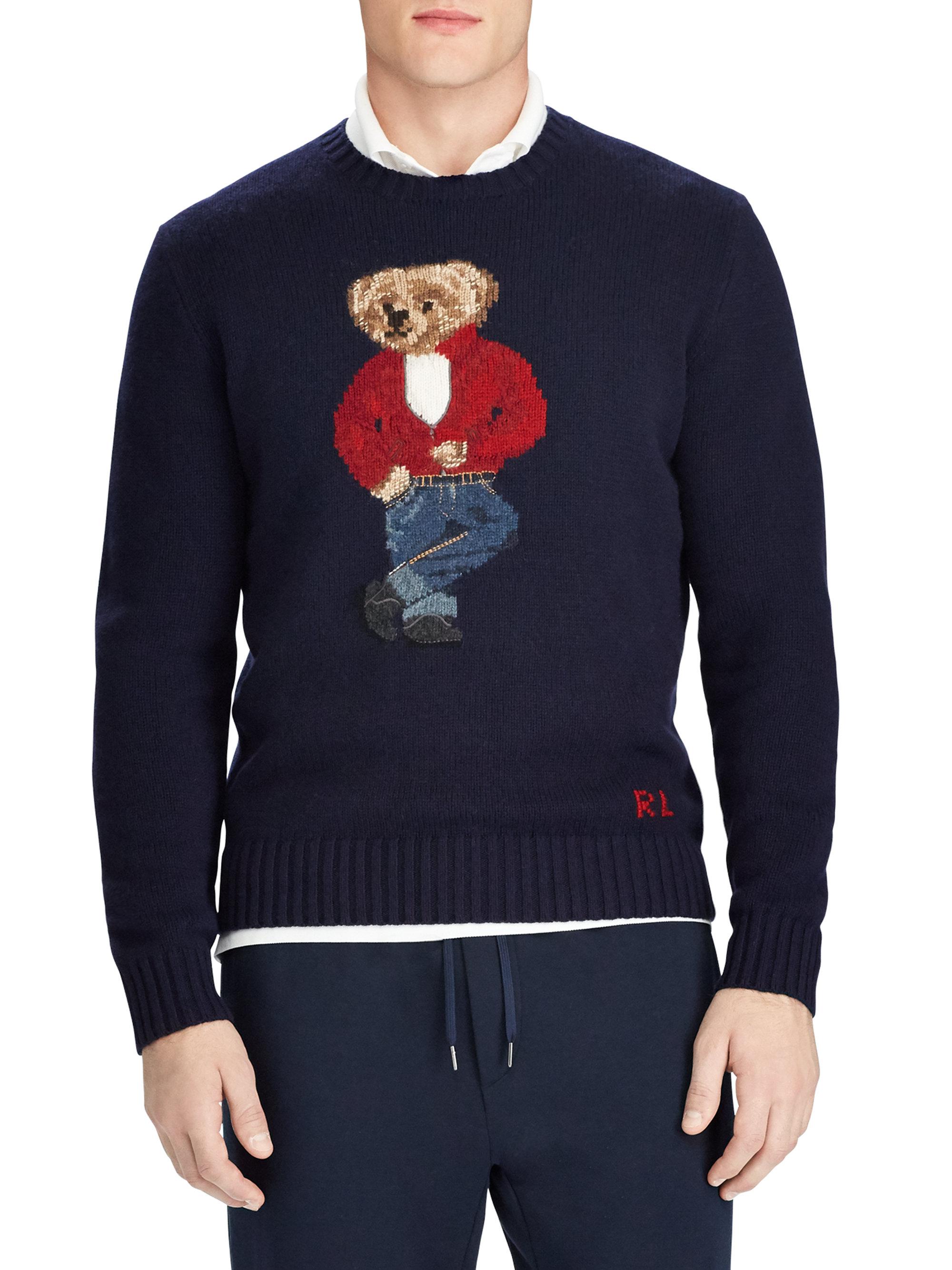 Polo Ralph Lauren Rebel Bear Wool Crewneck Sweater in Blue for Men - Lyst