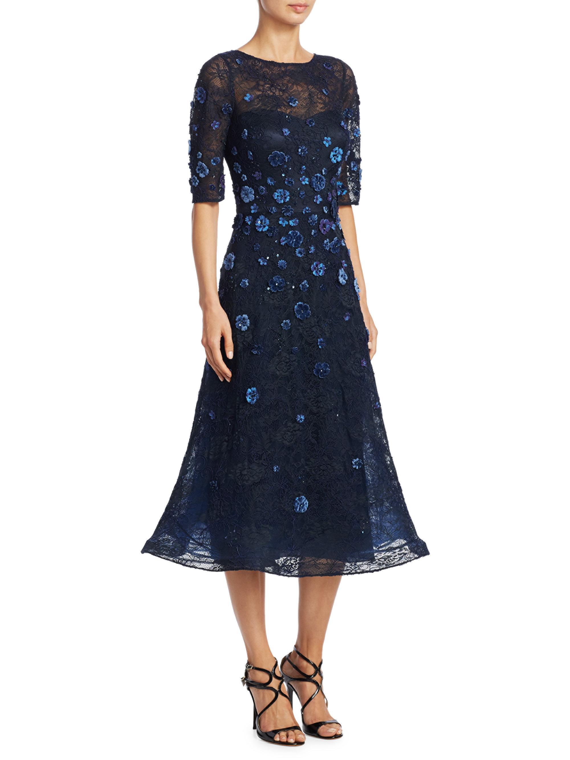 Lyst - Teri Jon 3-d Floral Applique Dress in Blue