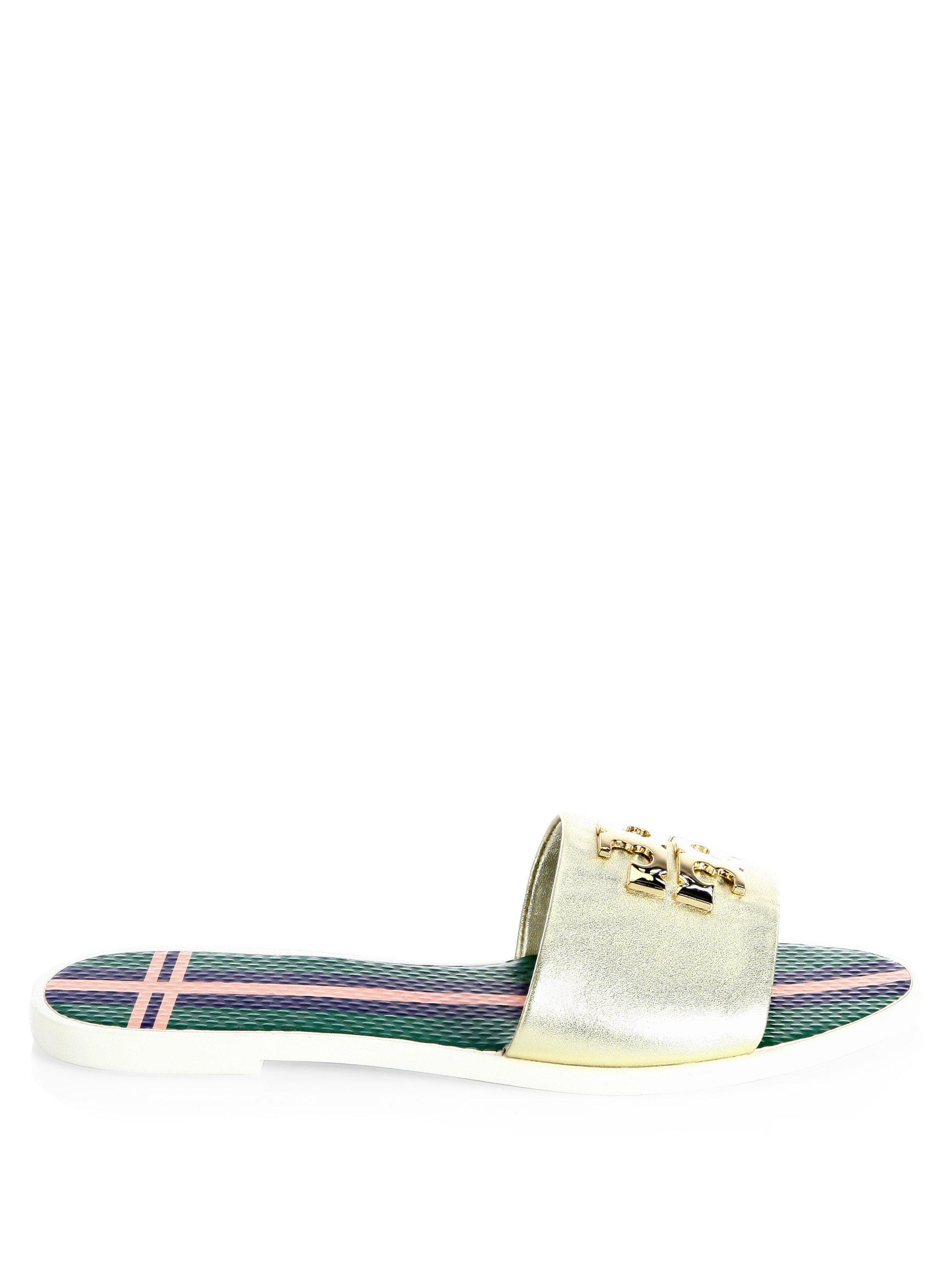 Lyst - Tory Burch Logo Leather Jelly Slide Sandal in Metallic