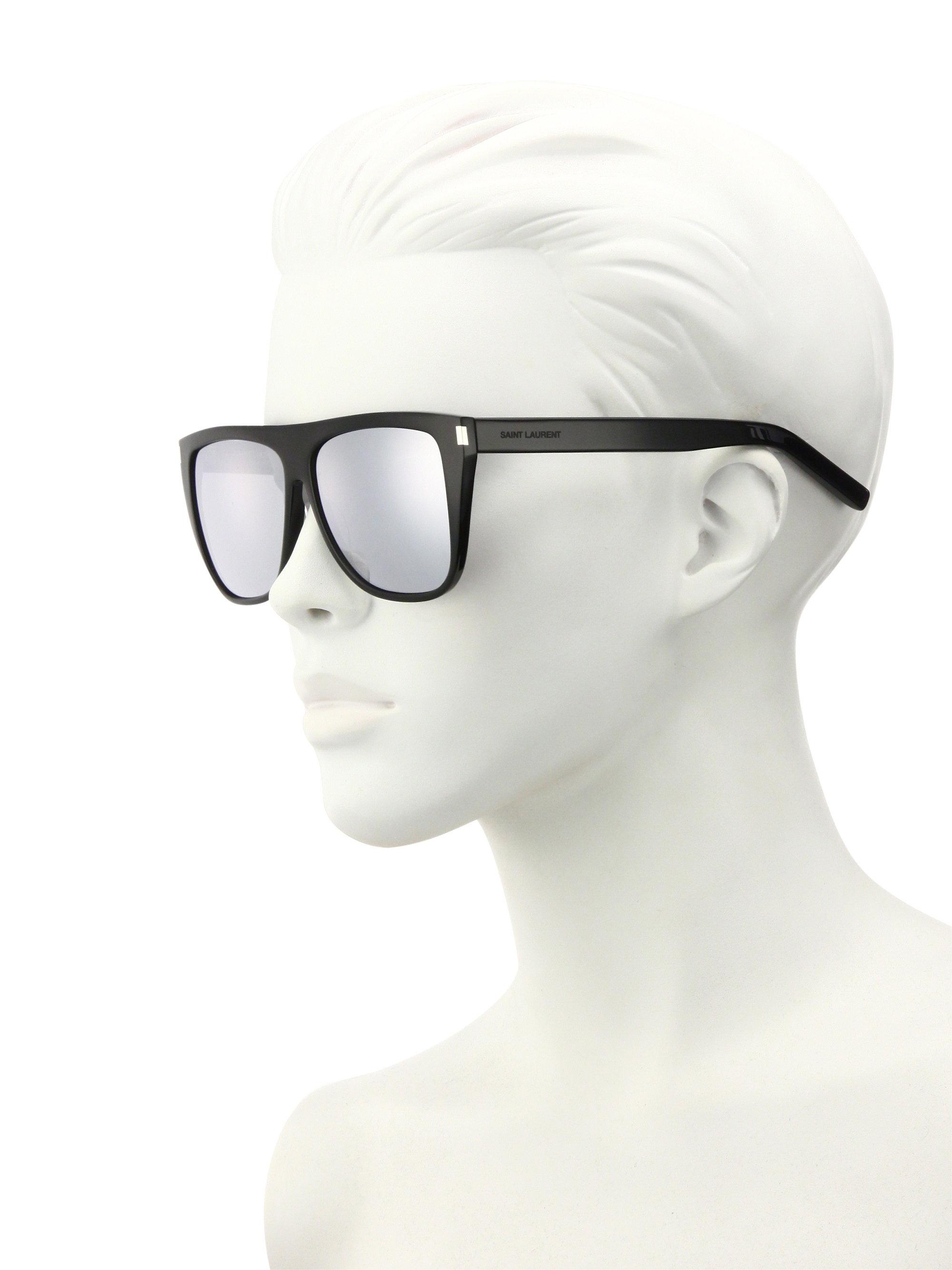 Lyst Saint Laurent 59mm Mirrored Oversized Flat Top Sunglasses In Black