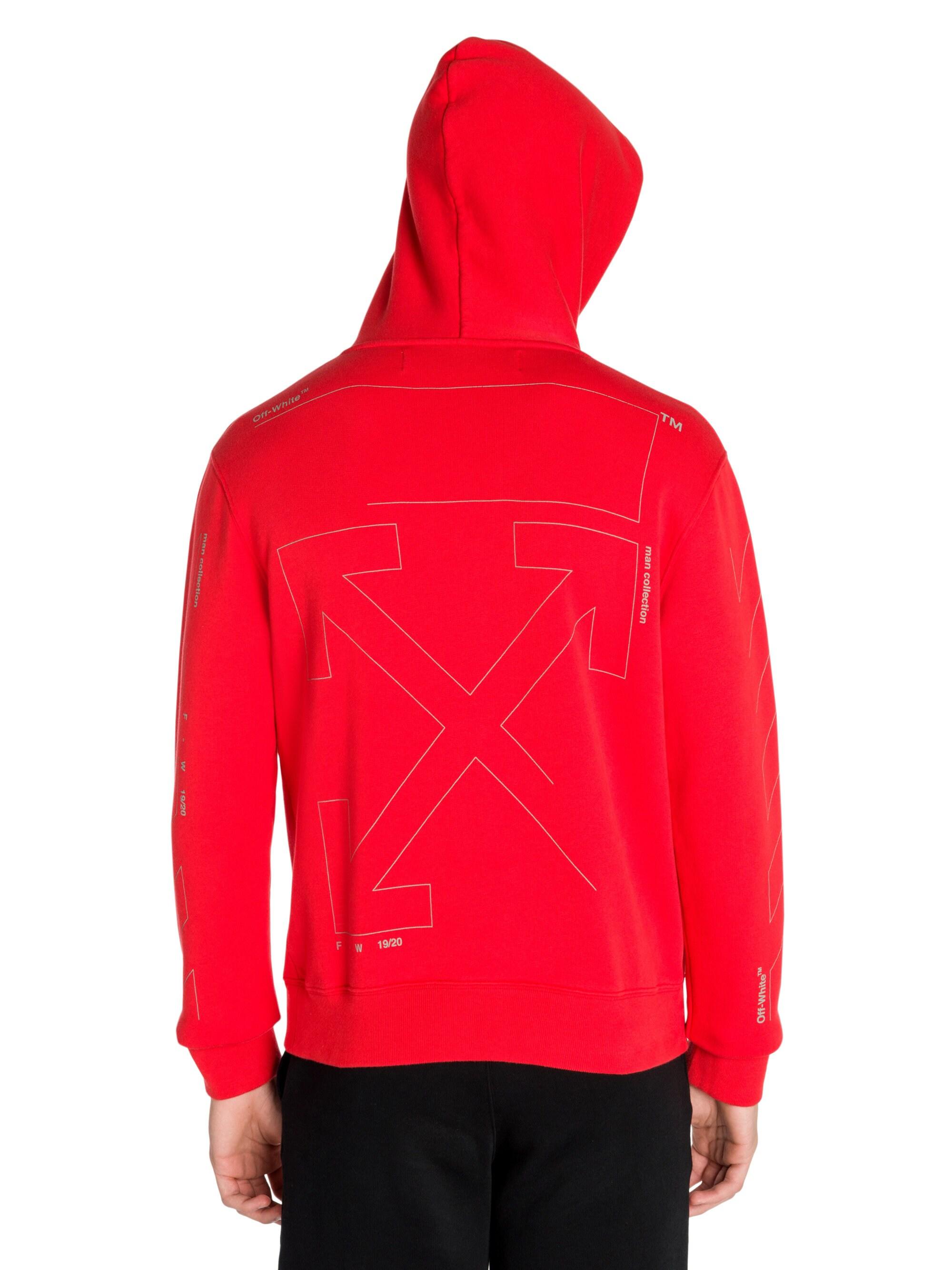 Off-White c/o Virgil Abloh Men's Slim Fit Unfinished Diagonal Stripe Hoodie - Red Silver in Red 