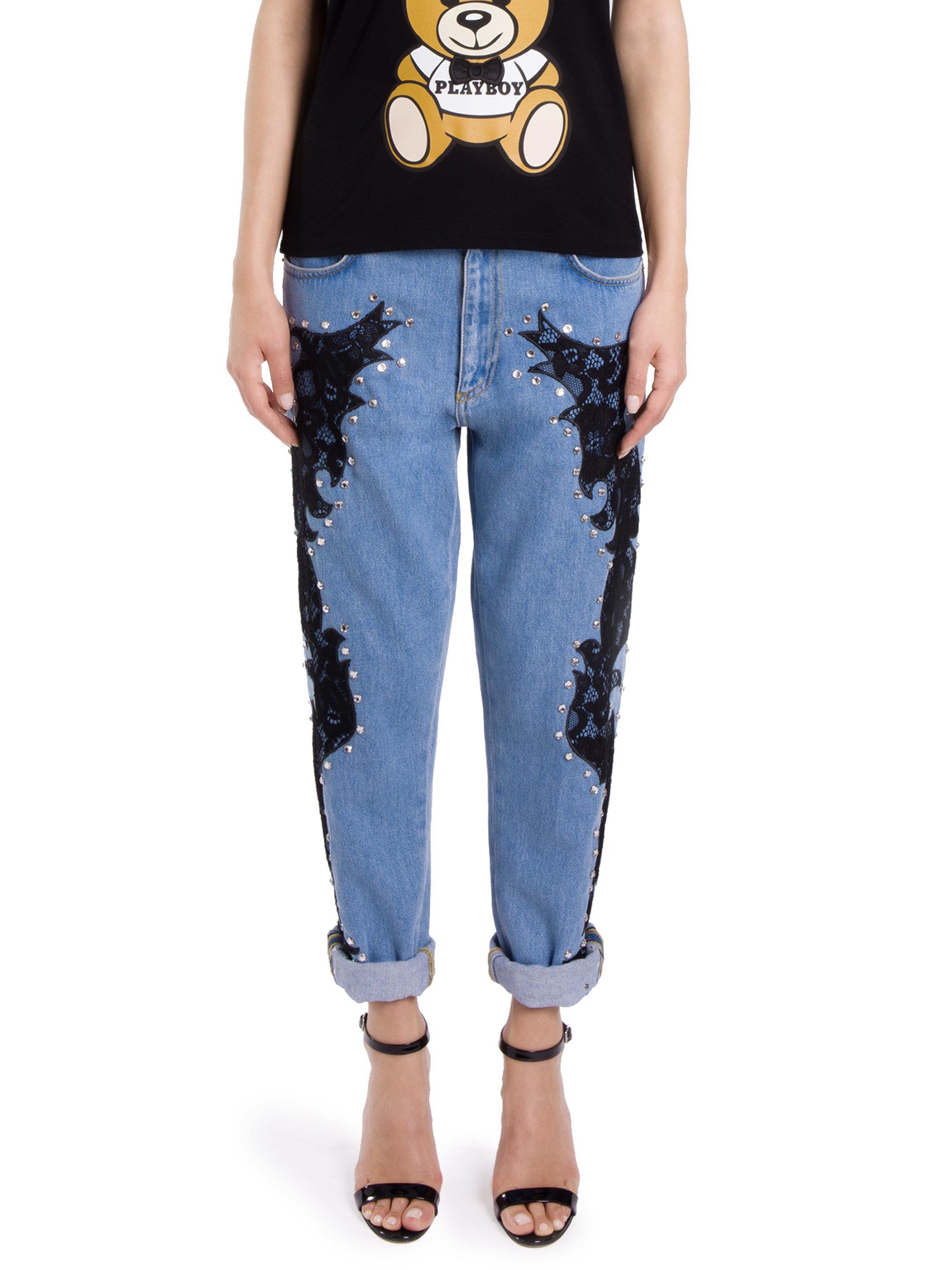 Lyst Moschino Lace Embroidered Jeans in Blue