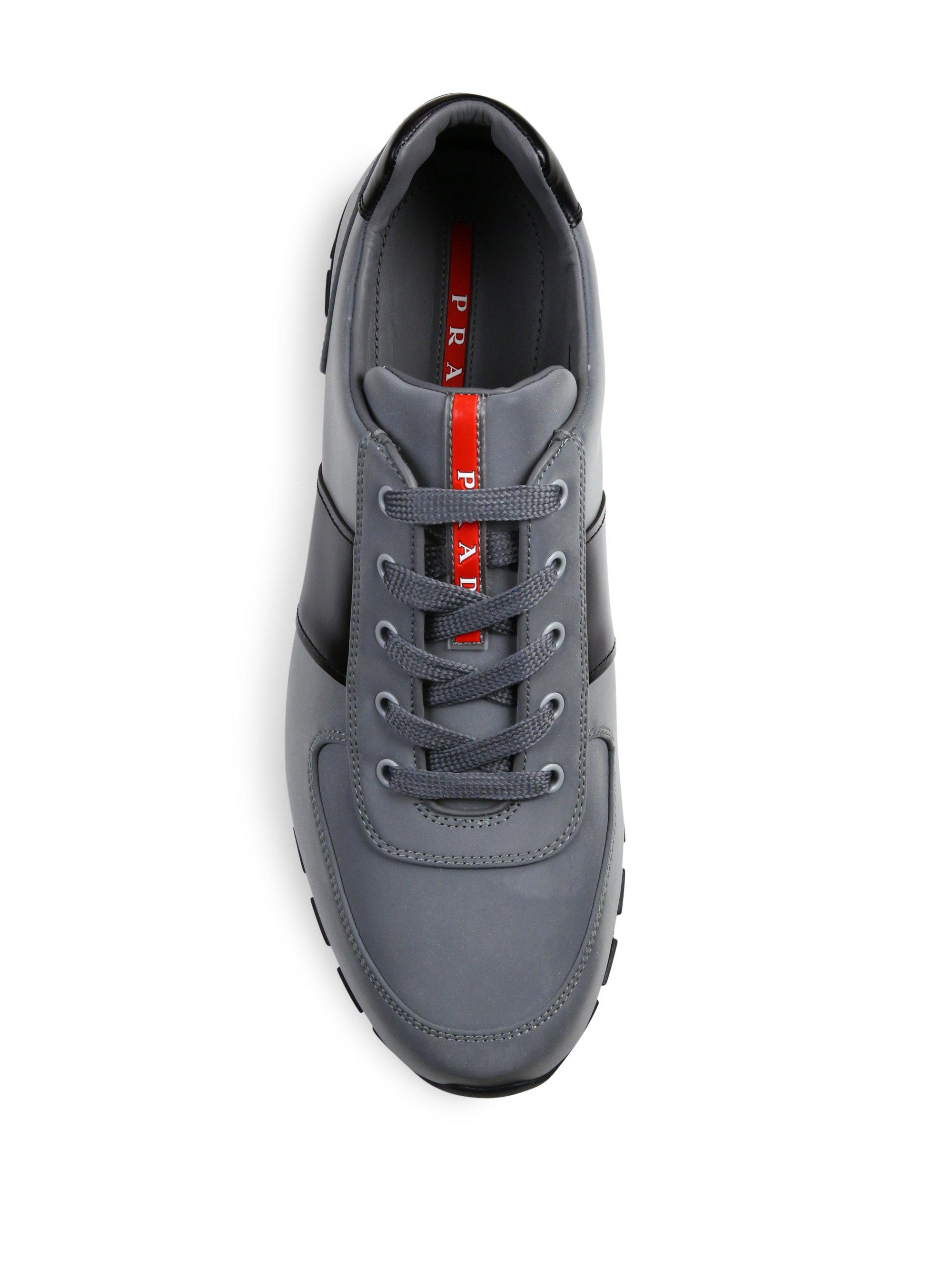 Lyst - Prada Reflective Leather & Nylon Running Sneakers in Black for Men