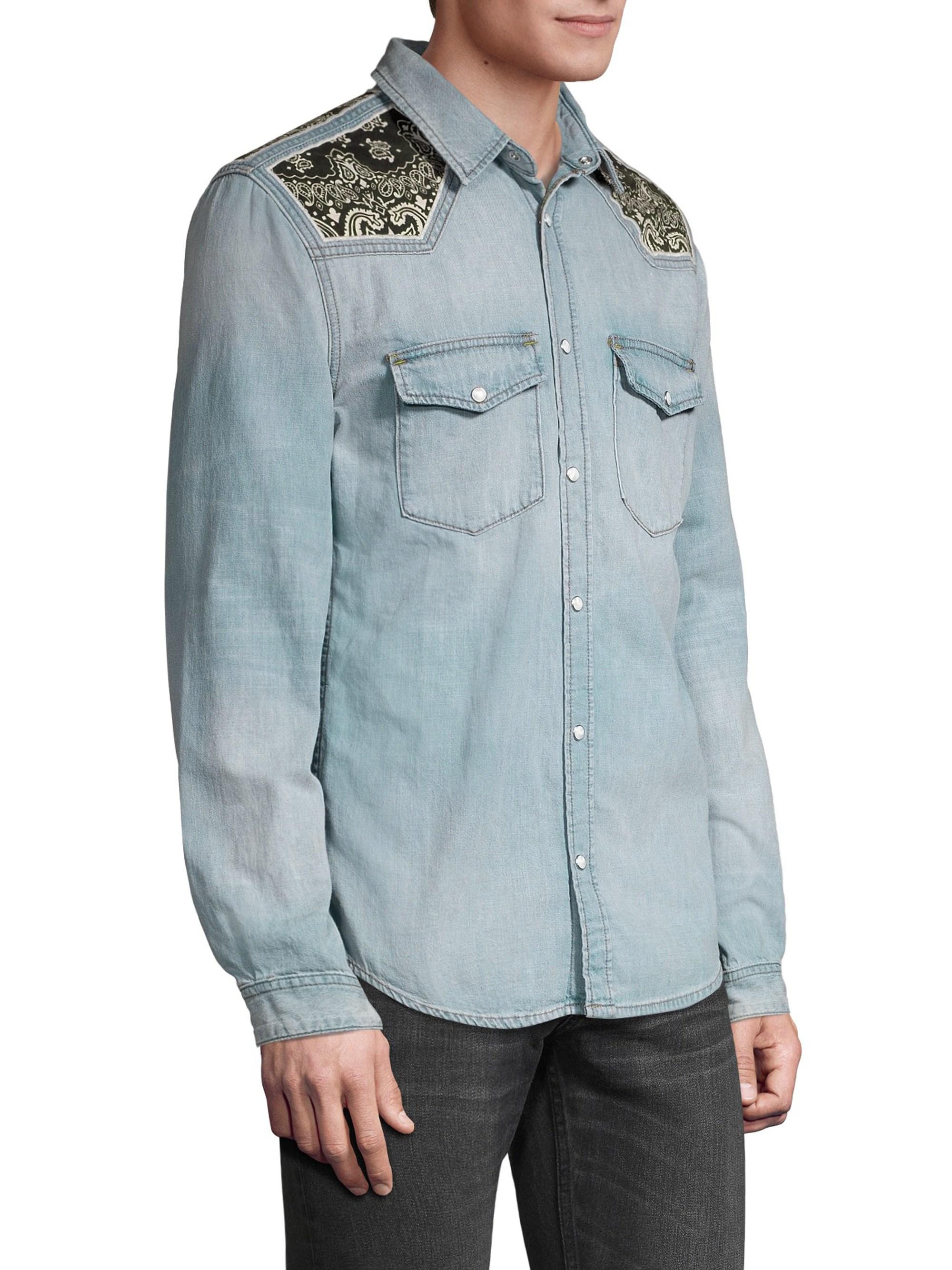 The Kooples Paisley Patch Denim Shirt in Blue for Men - Lyst