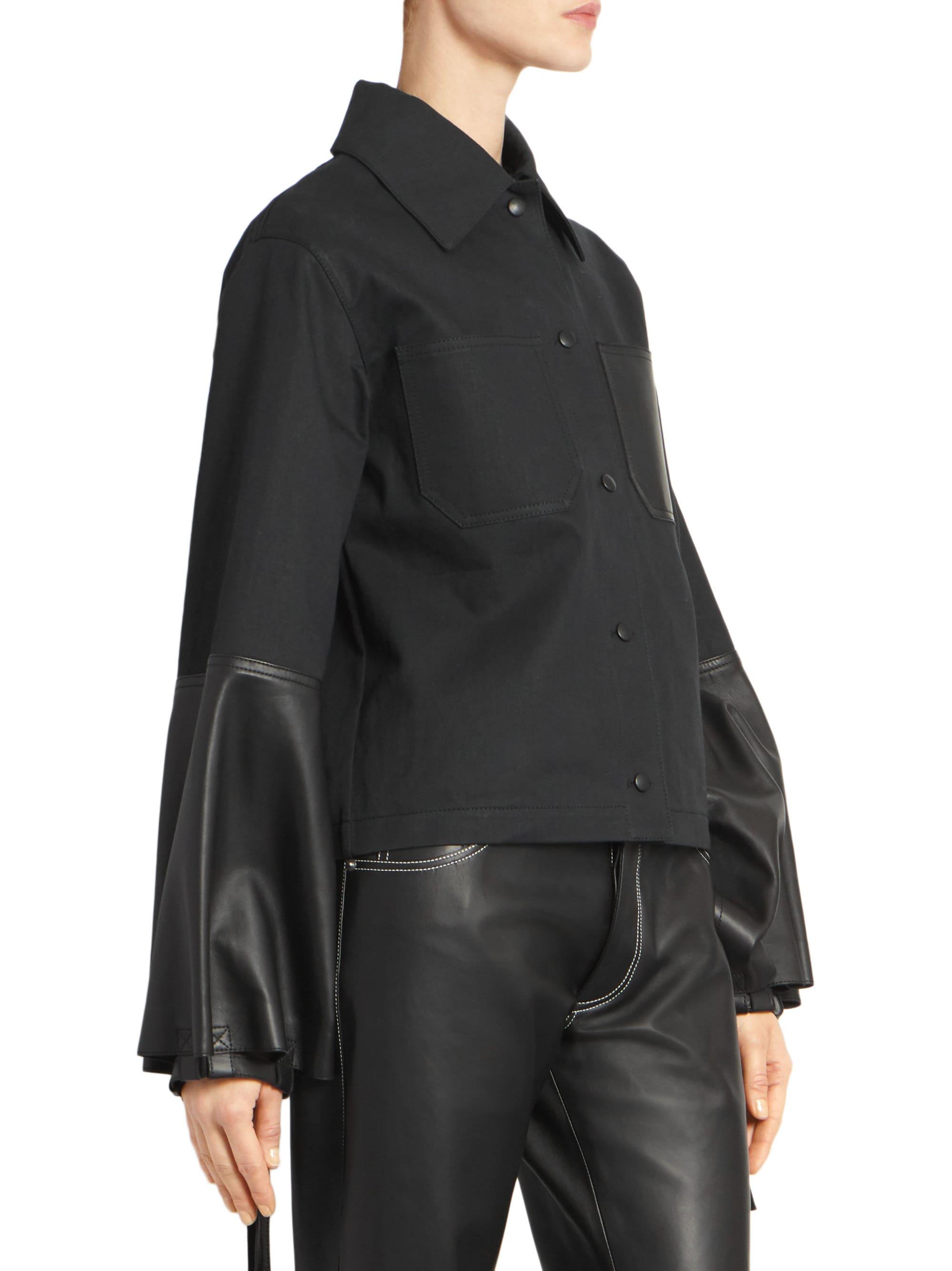 Lyst - Loewe Women's Cotton & Leather Bell-sleeve Jacket - Black in Black