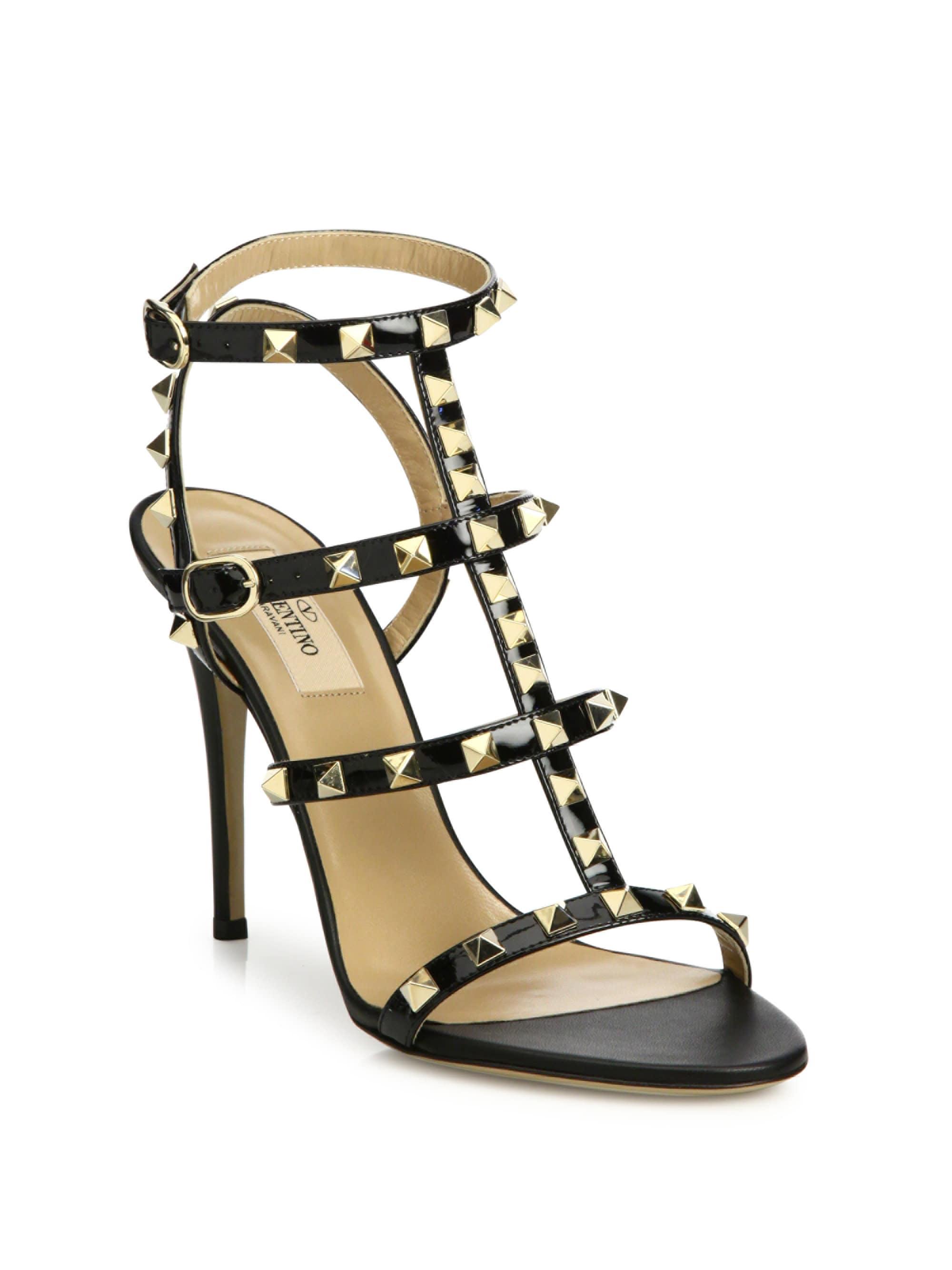 Valentino Rockstud Patent Leather Cage Sandals in Black (Natural) - Lyst
