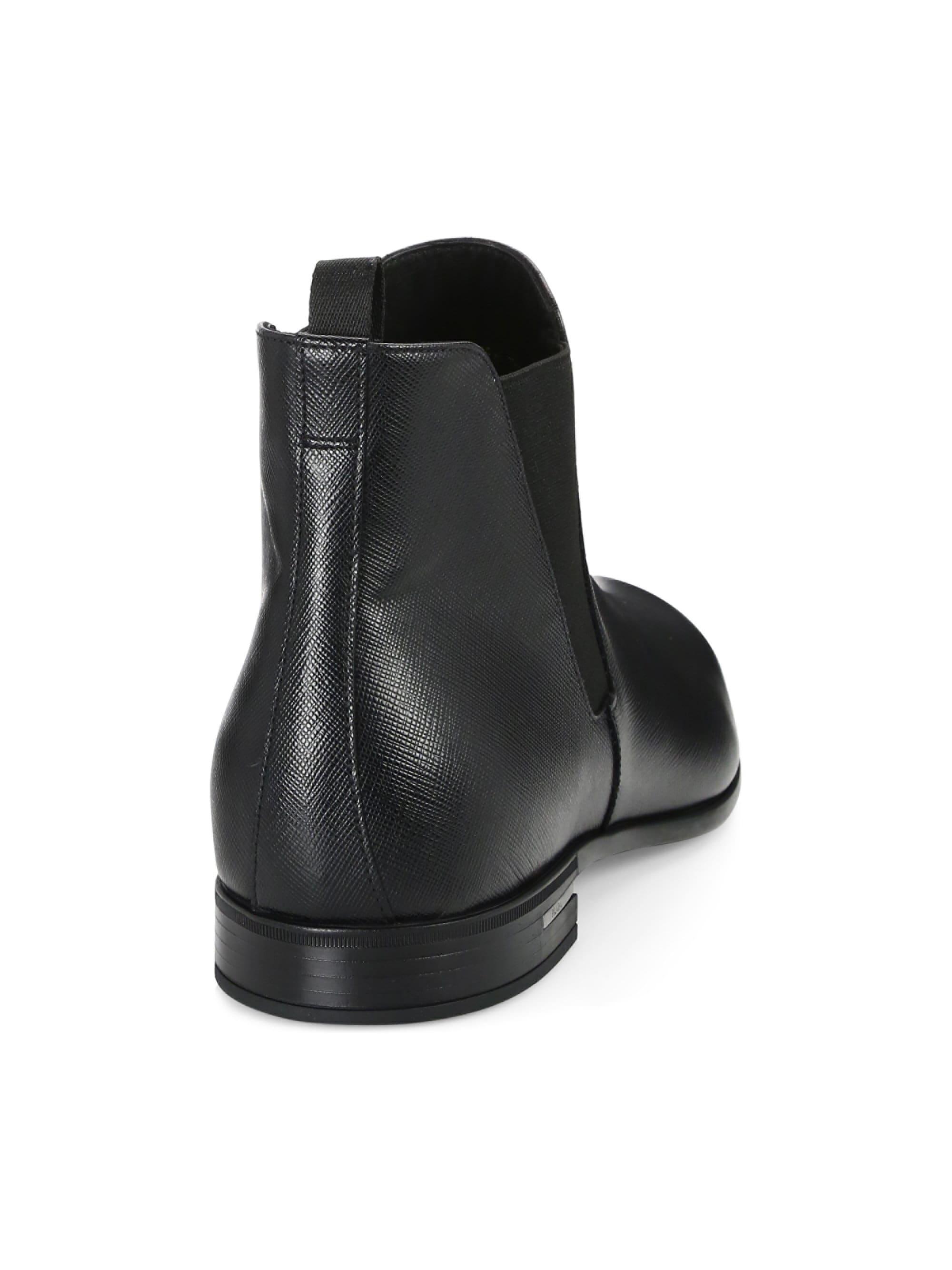 Prada Saffiano Leather Chelsea Boots in Black for Men Lyst