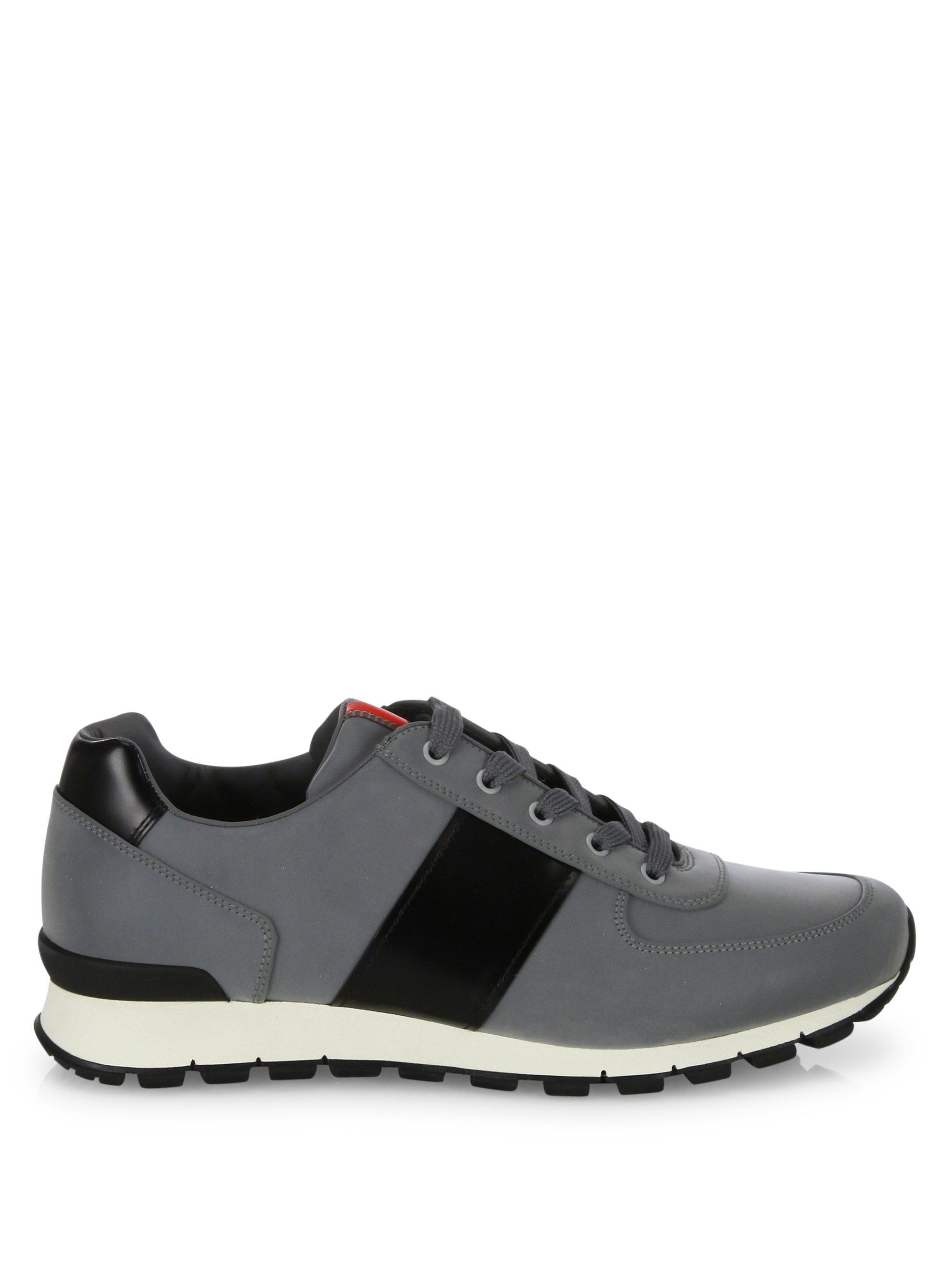 Lyst - Prada Reflective Leather & Nylon Running Sneakers in Black for Men