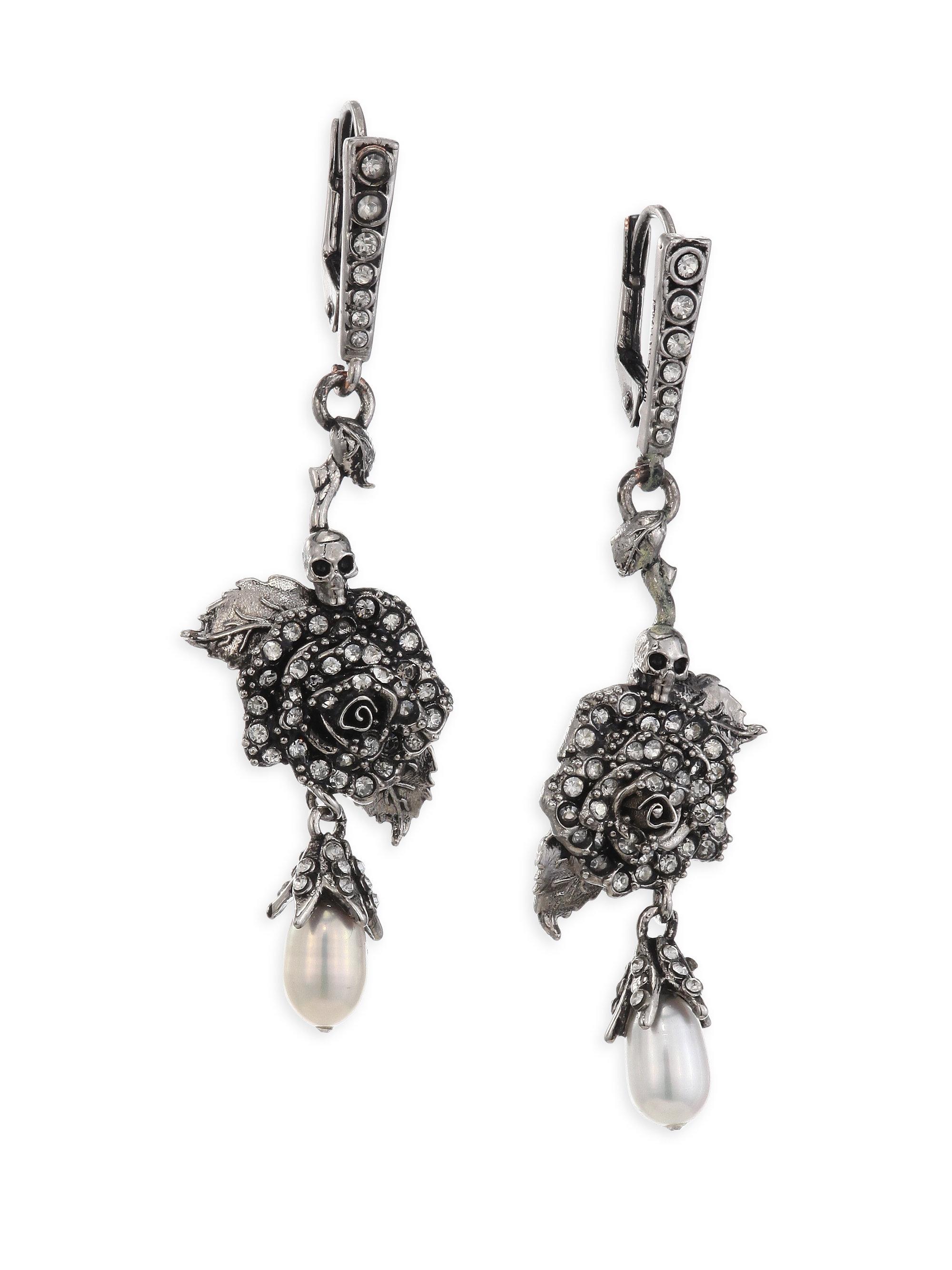 Lyst Alexander Mcqueen English Rose Drop Earrings In Black Gallery