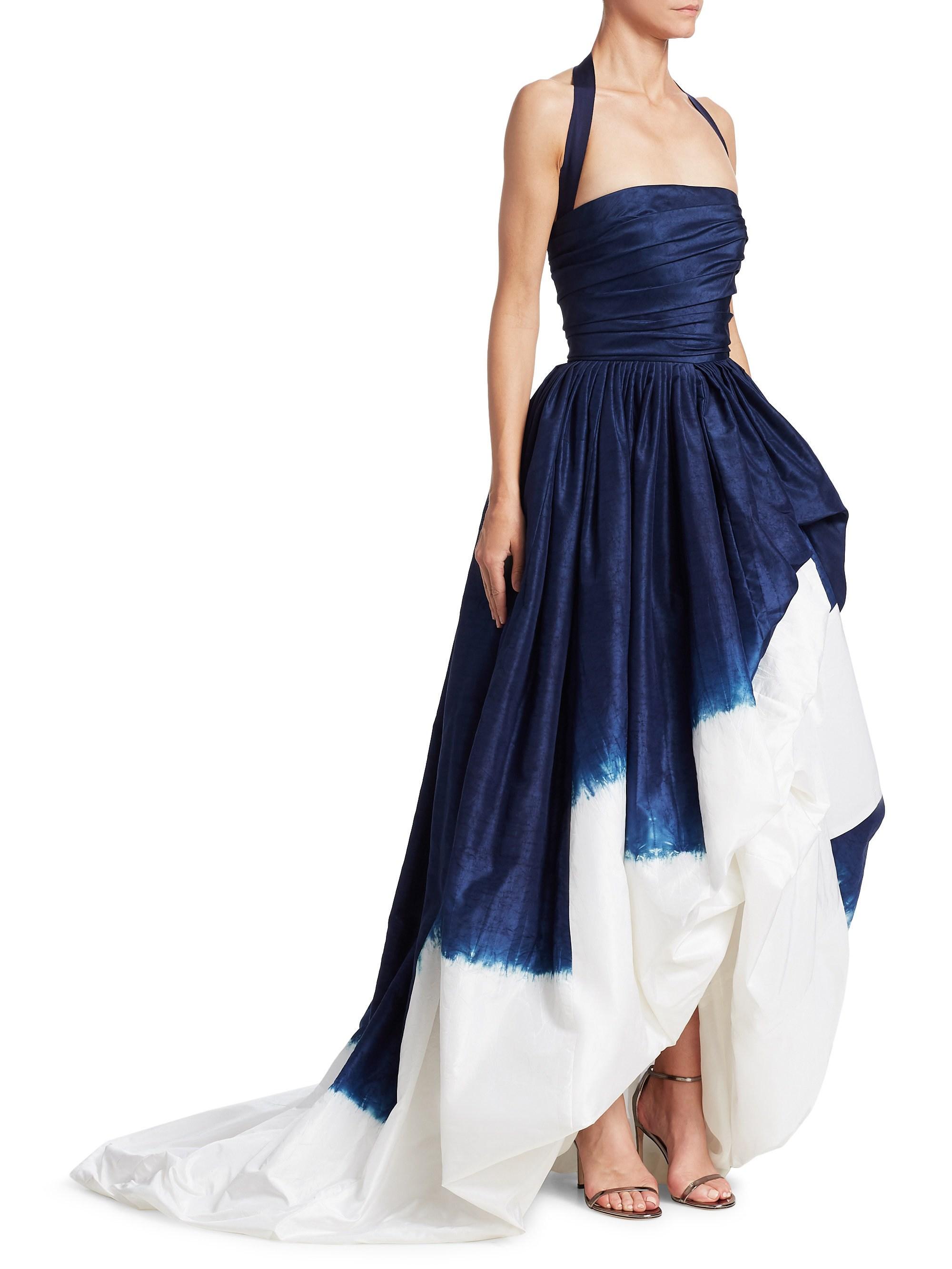 Oscar de la Renta Silk Halterneck Dip-dyed Ball Gown in Blue - Lyst