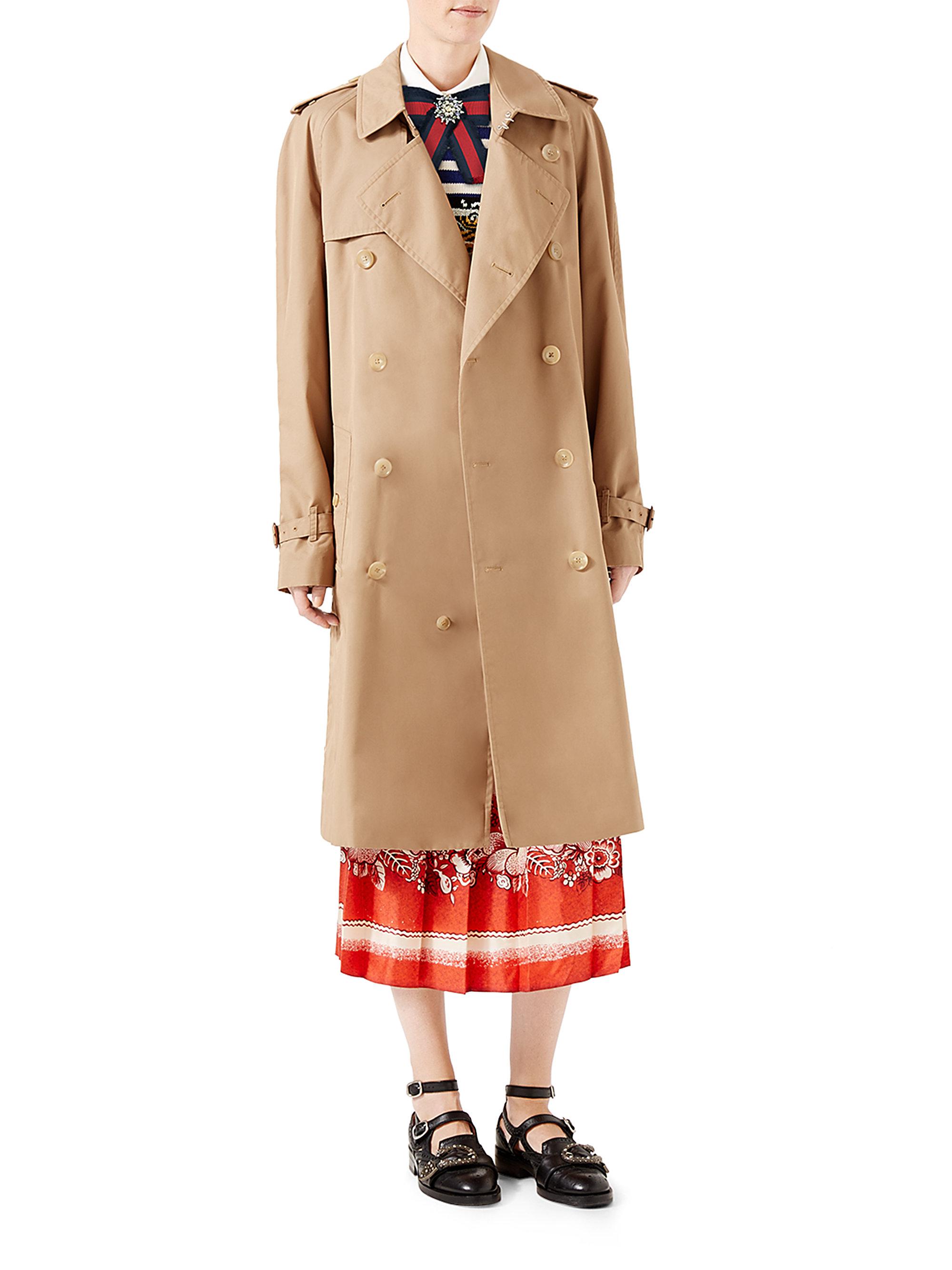 Lyst - Gucci Gabardine Embroidered Trench Coat in Natural