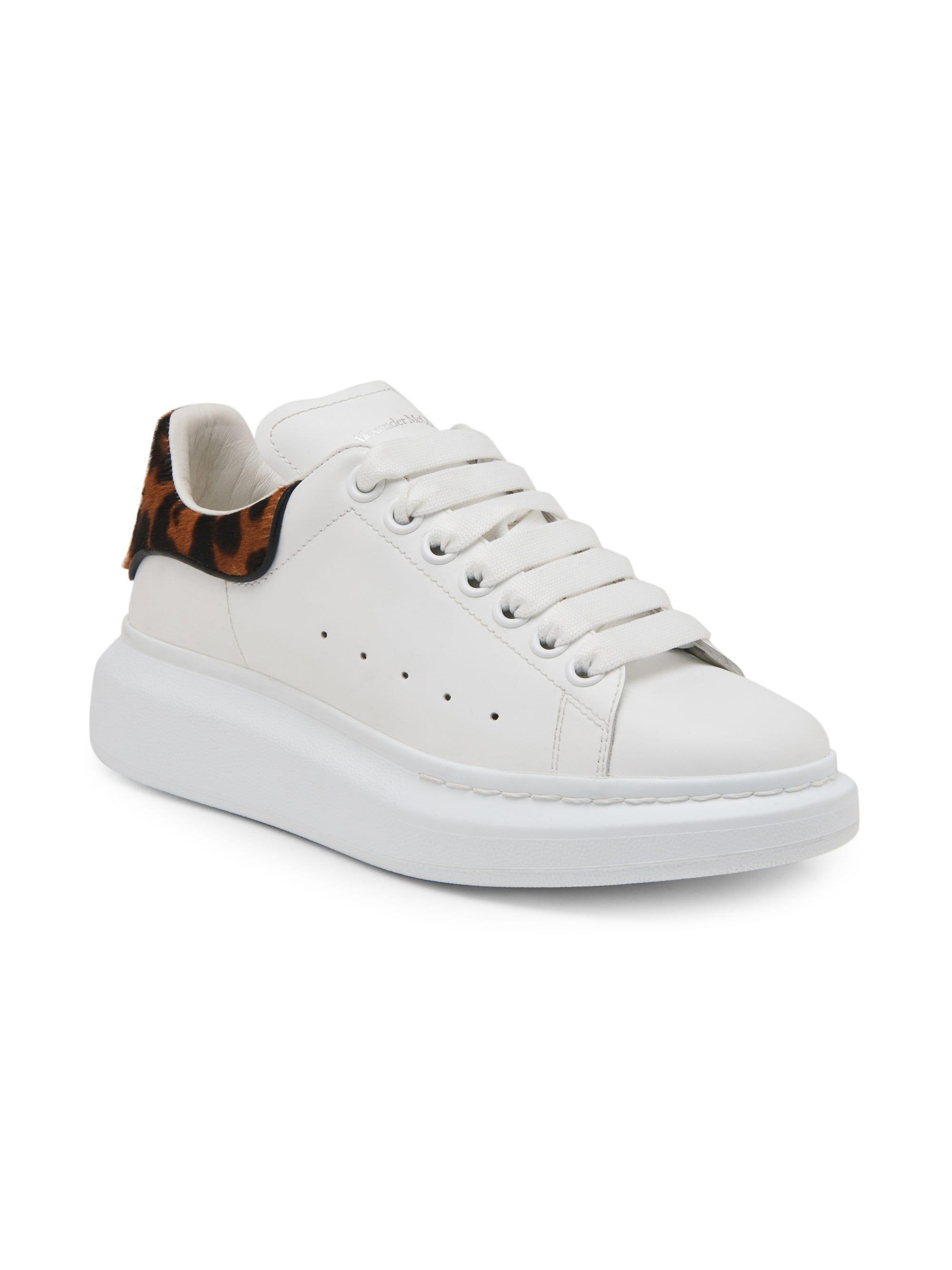 Alexander McQueen Women's Leopard Calf Hair Sneakers - White in White - Lyst