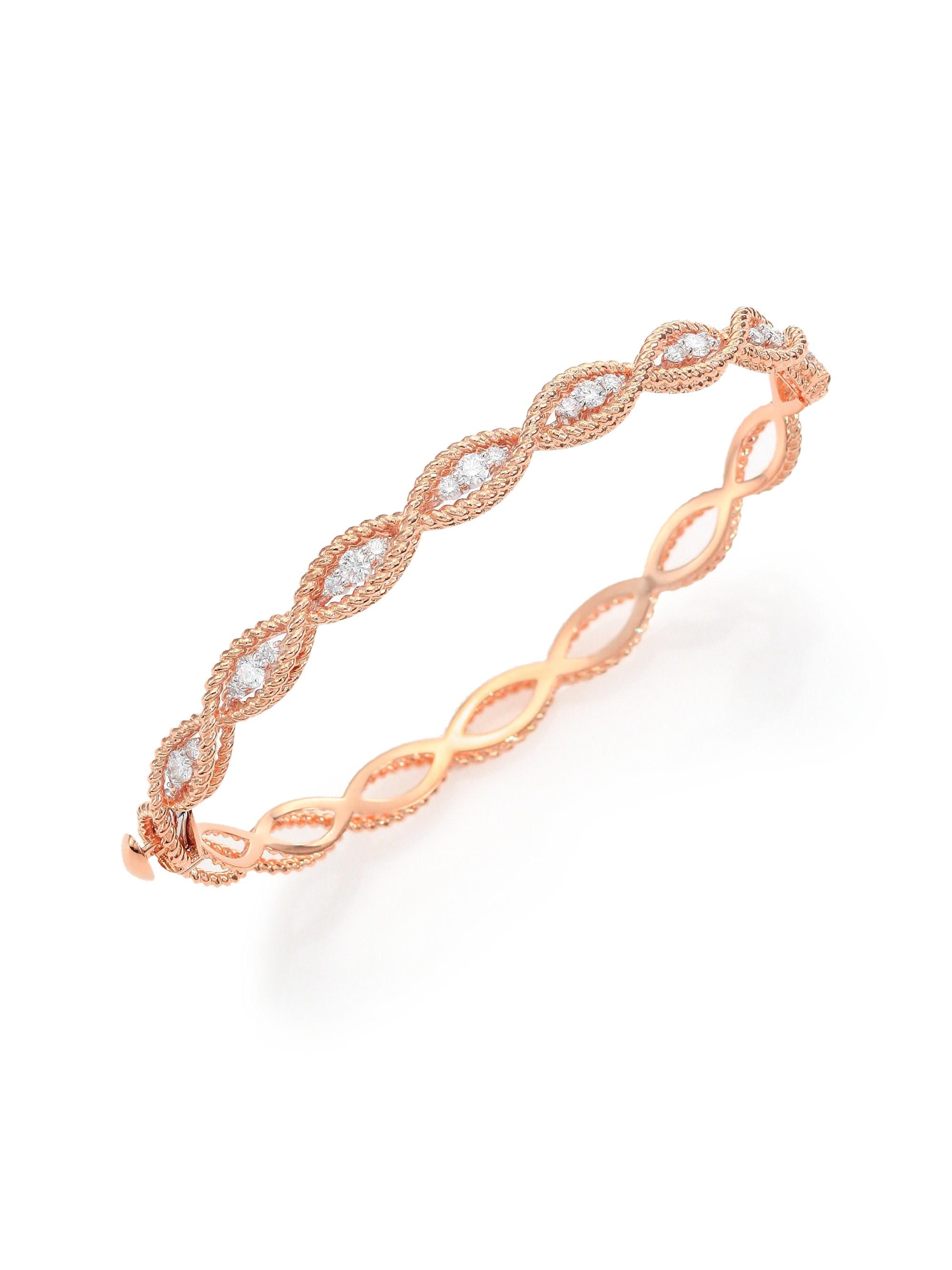 Lyst - Roberto Coin Barocco Diamond & 18k Rose Gold Braided Bangle ...