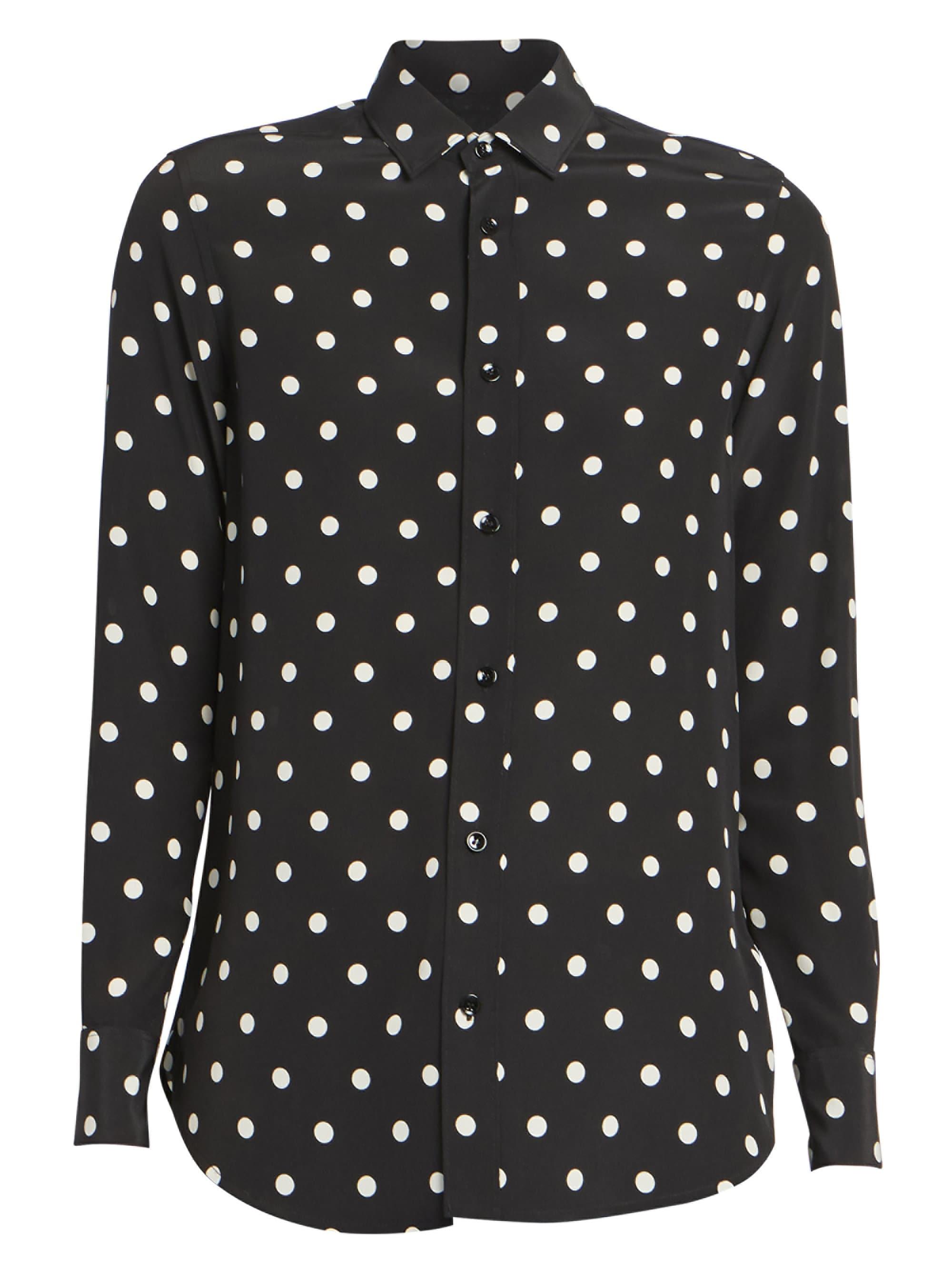 Saint Laurent Silk Polka Dot Shirt in Black - Lyst