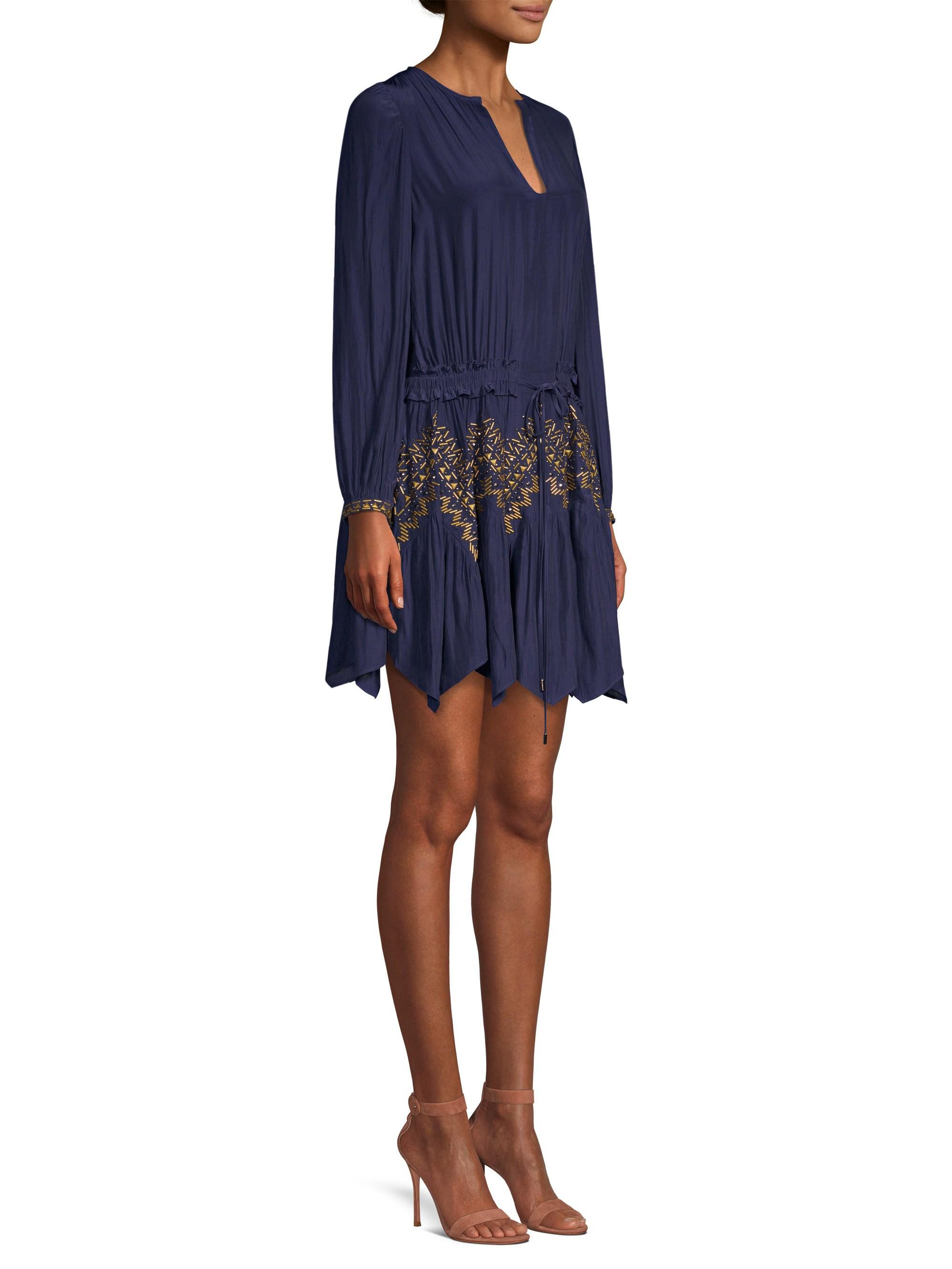 Lyst Ramy Brook Women's Hanna Embellished Handkerchief Hem Dress Navy Size Large in Blue