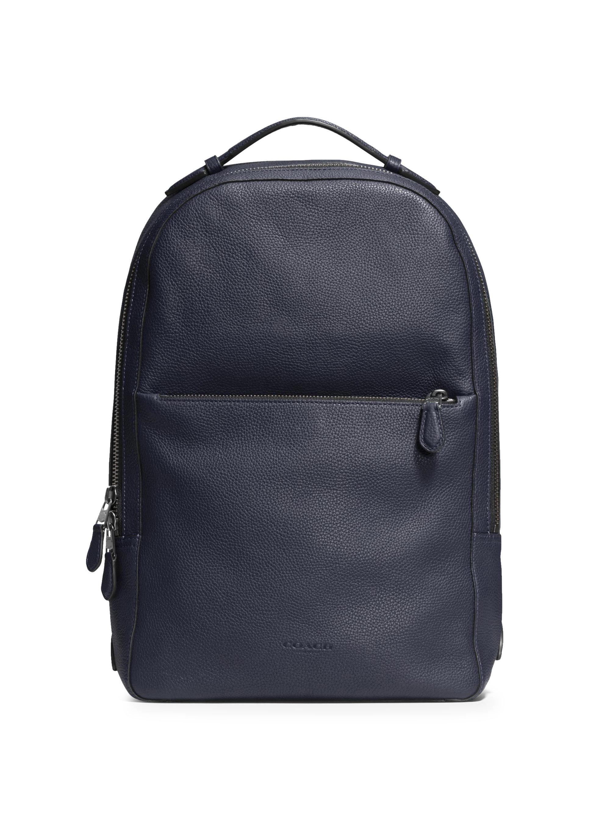 COACH Solid Leather Backpack in Navy (Blue) for Men - Lyst