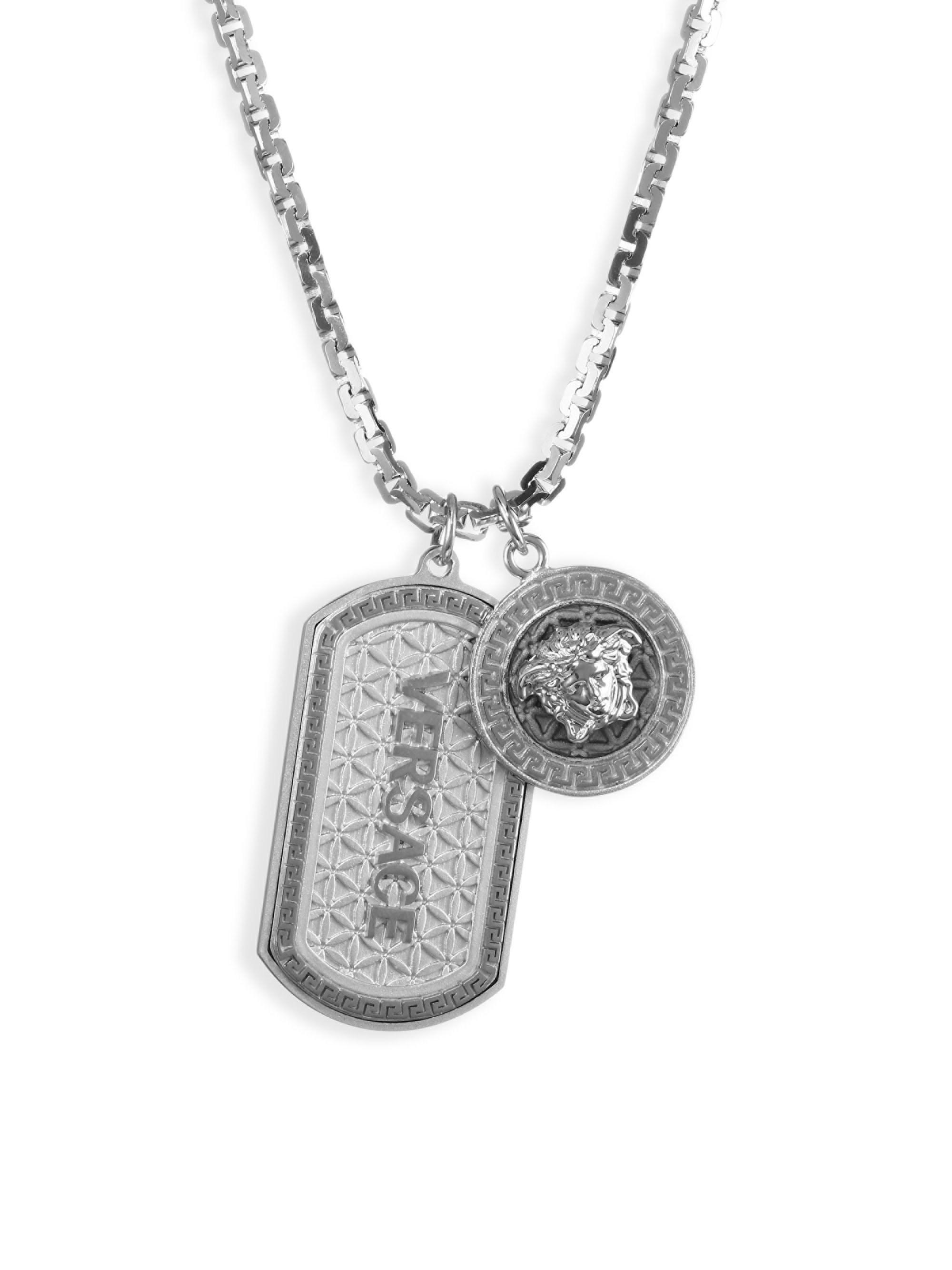 Lyst Versace Medusa Dog Tag Necklace Black Rhod In Metallic For Men Gallery