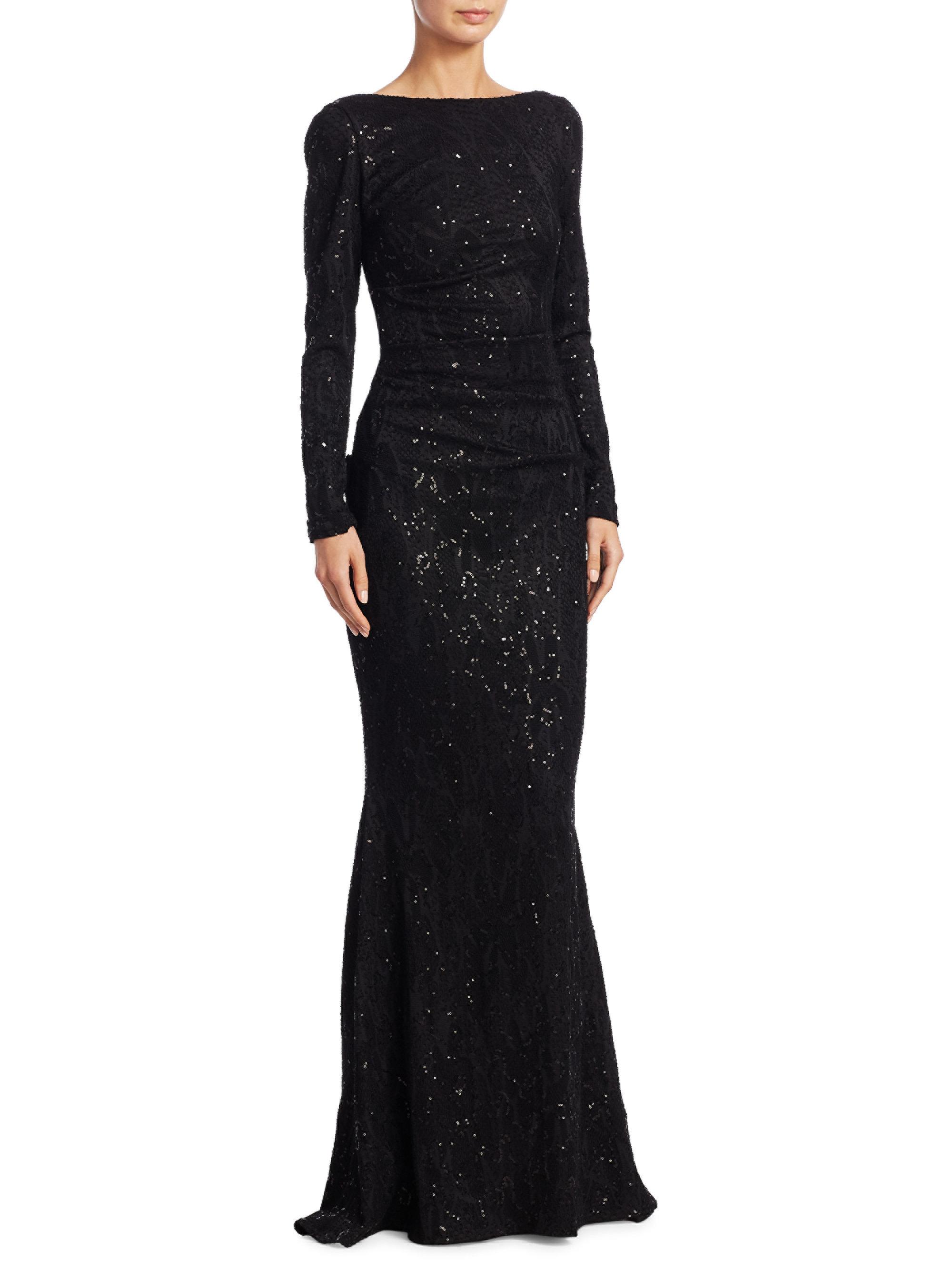 Lyst - Talbot Runhof Sequin Lace Gown in Black