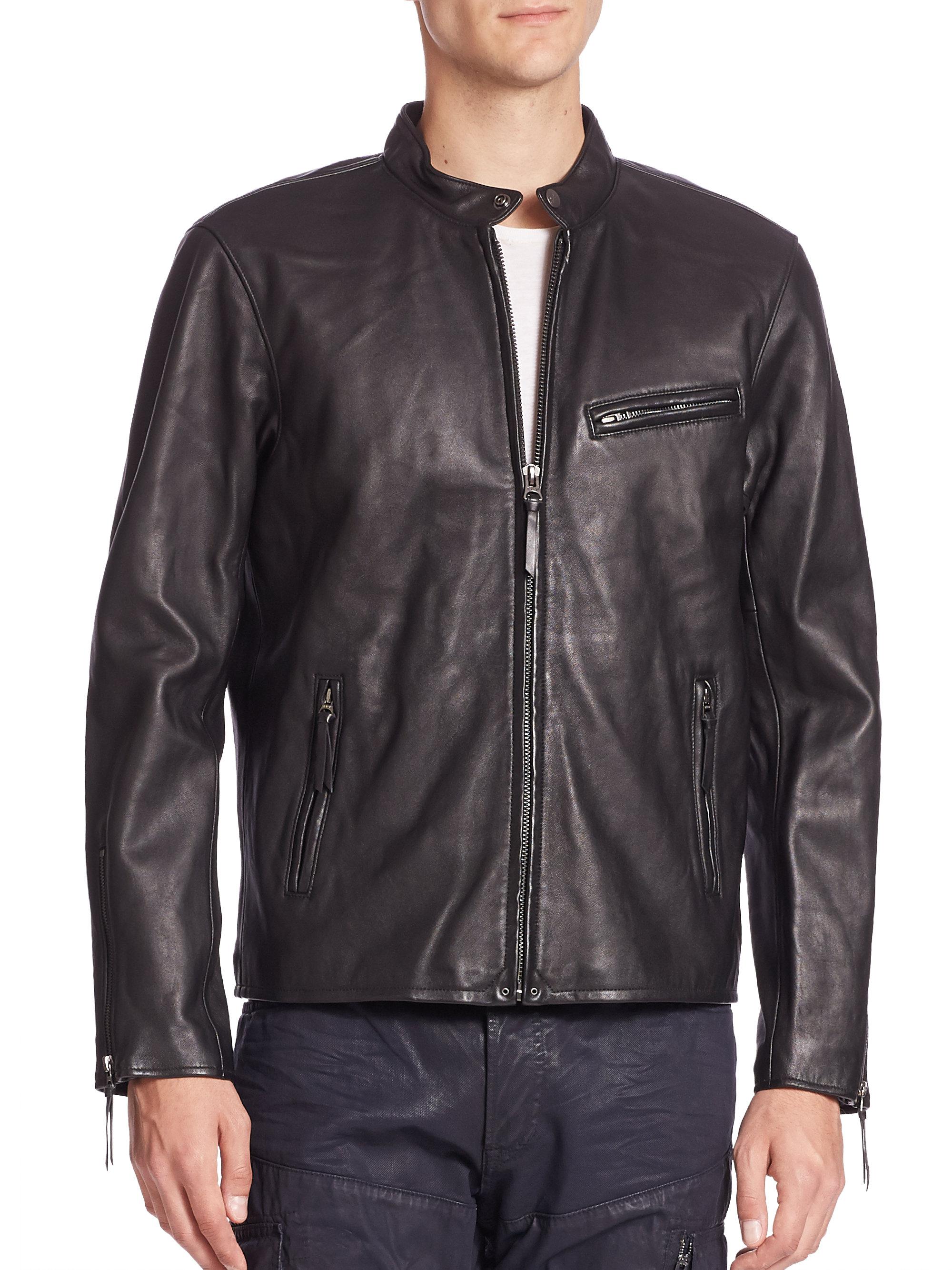 Lyst Polo Ralph Lauren Lambskin Leather Cafe Racer Jacket In Black