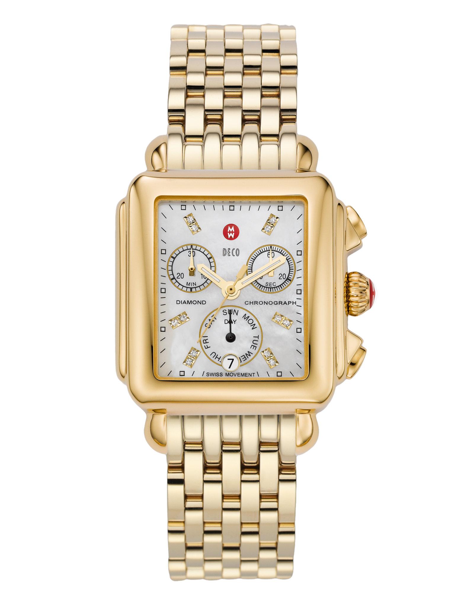 Lyst - Michele watches Deco 18 Diamond, Mother-of-pearl & 18k ...