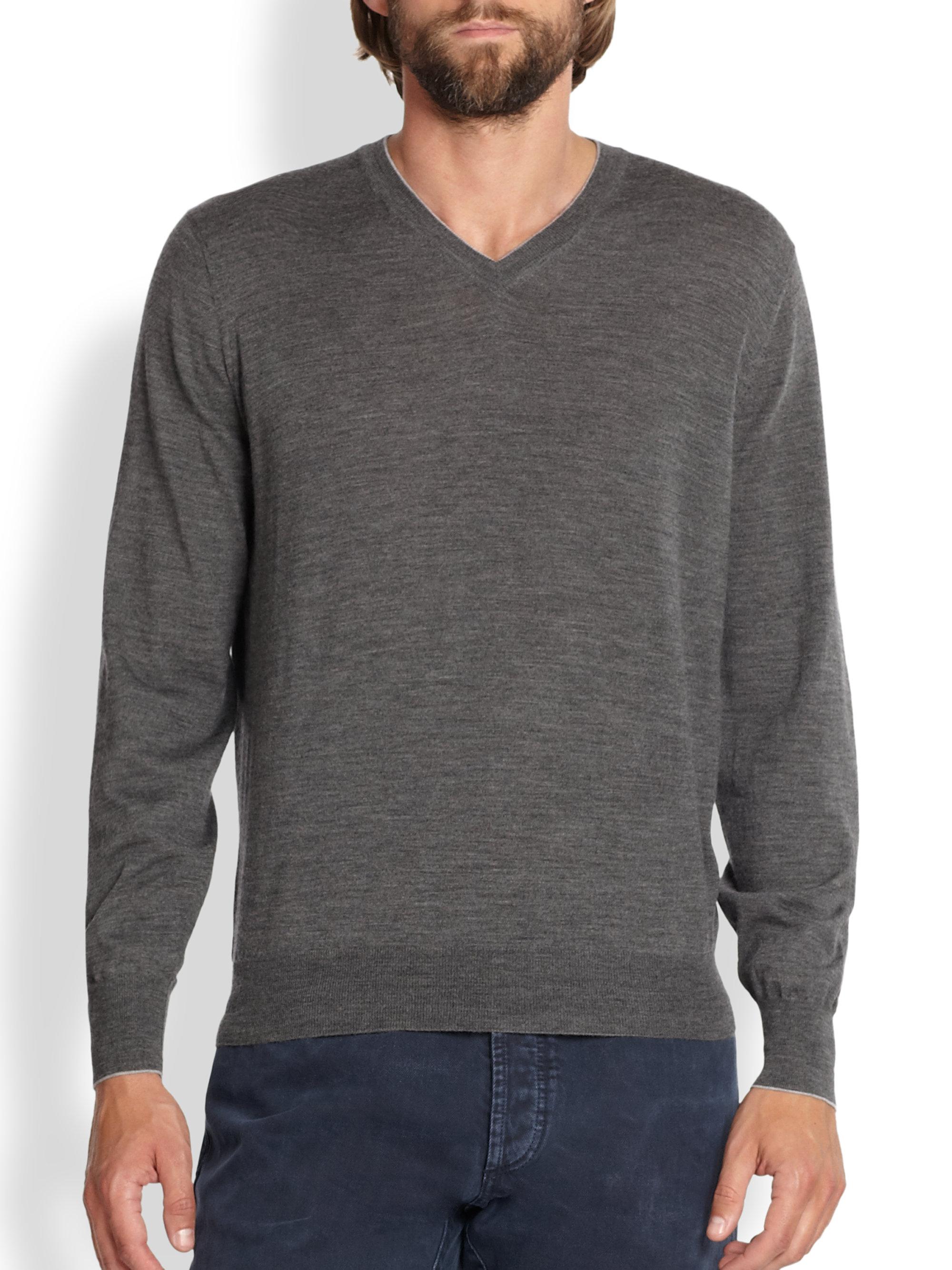 Lyst - Brunello Cucinelli Wool/cashmere V-neck Sweater in Gray for Men ...