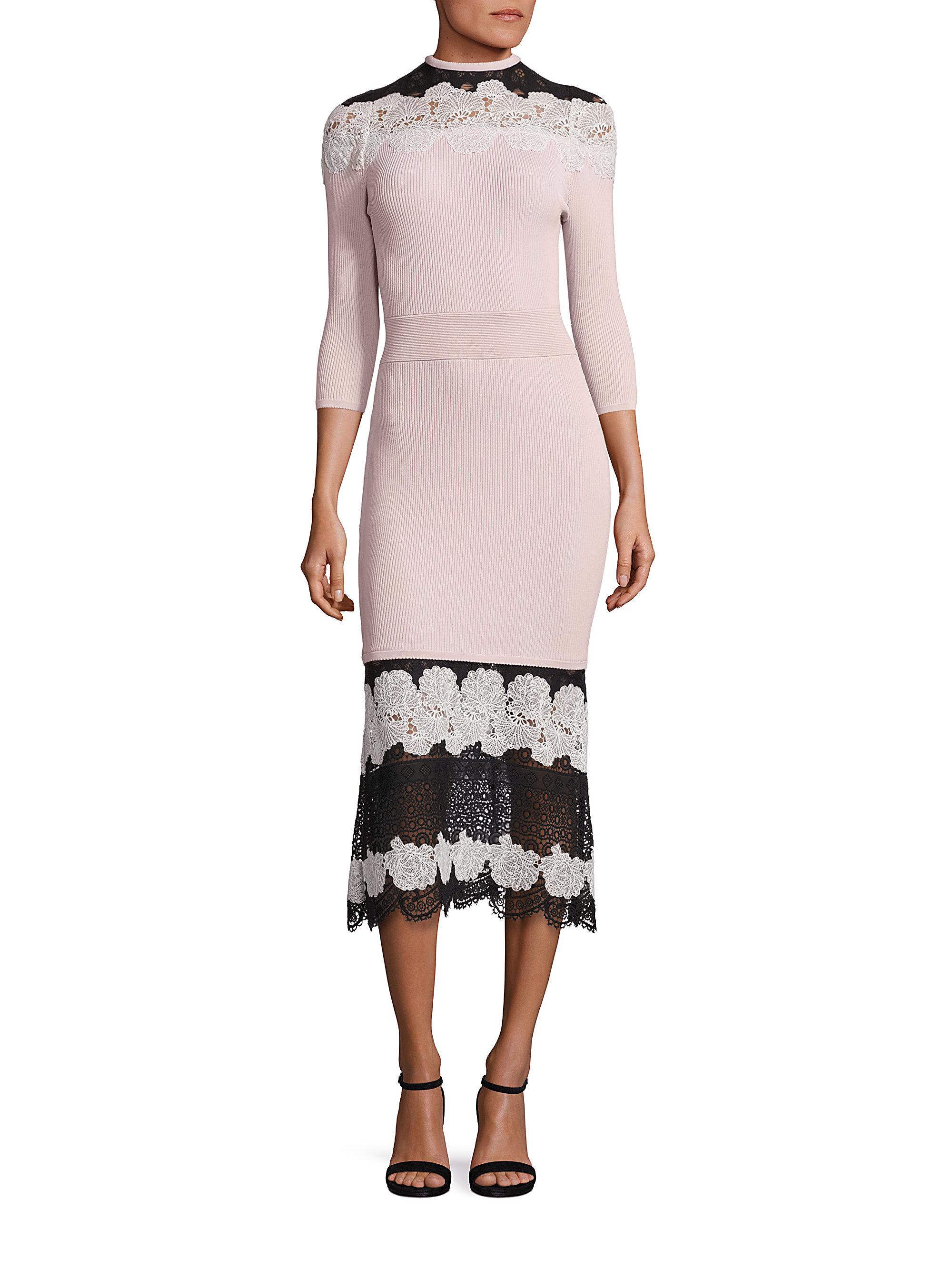 Lyst - Yigal Azrouël Mod Lace Combo Knit Dress in Pink