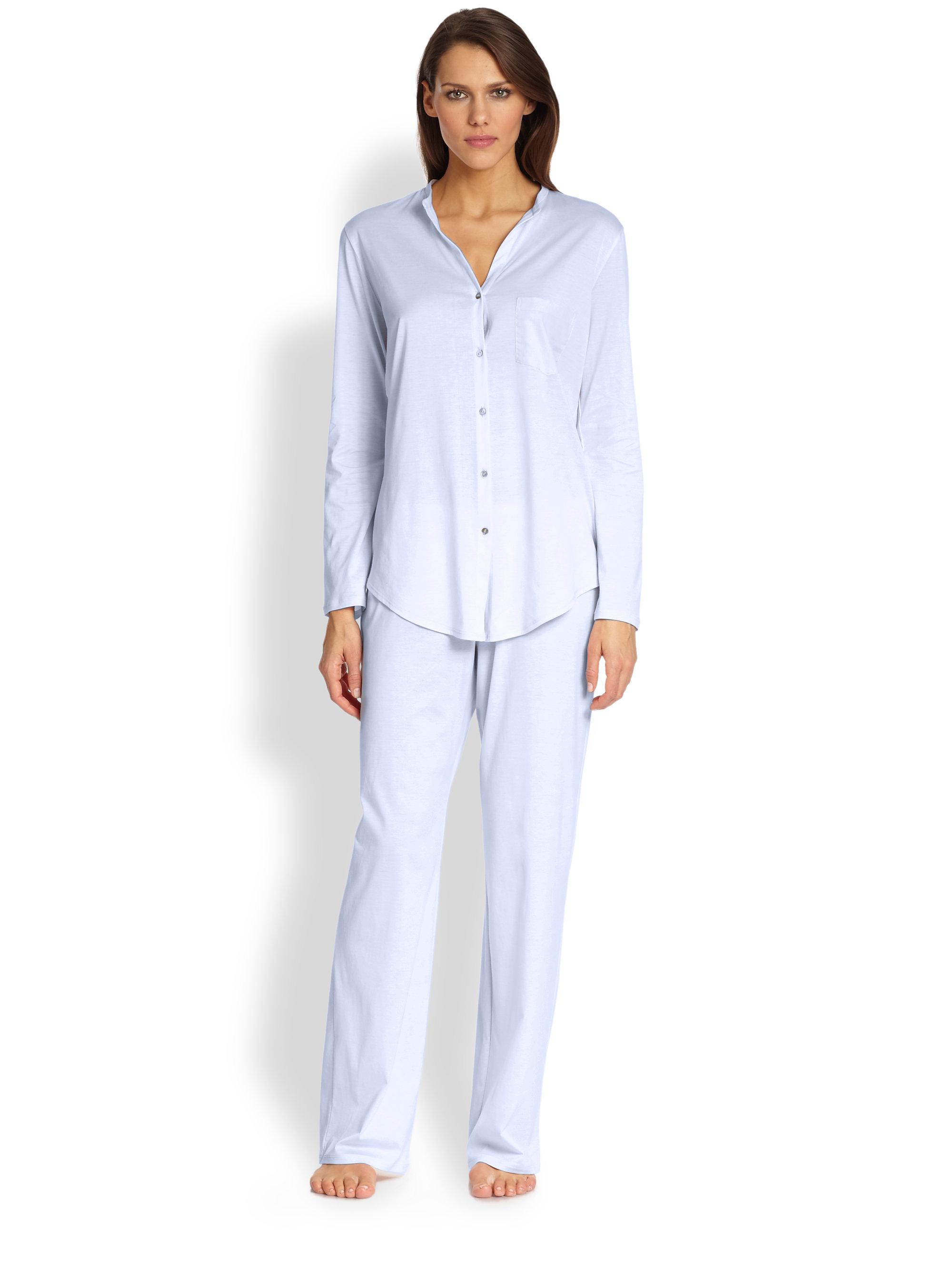 Lyst - Hanro Long Sleeve Button-front Pajamas in Blue