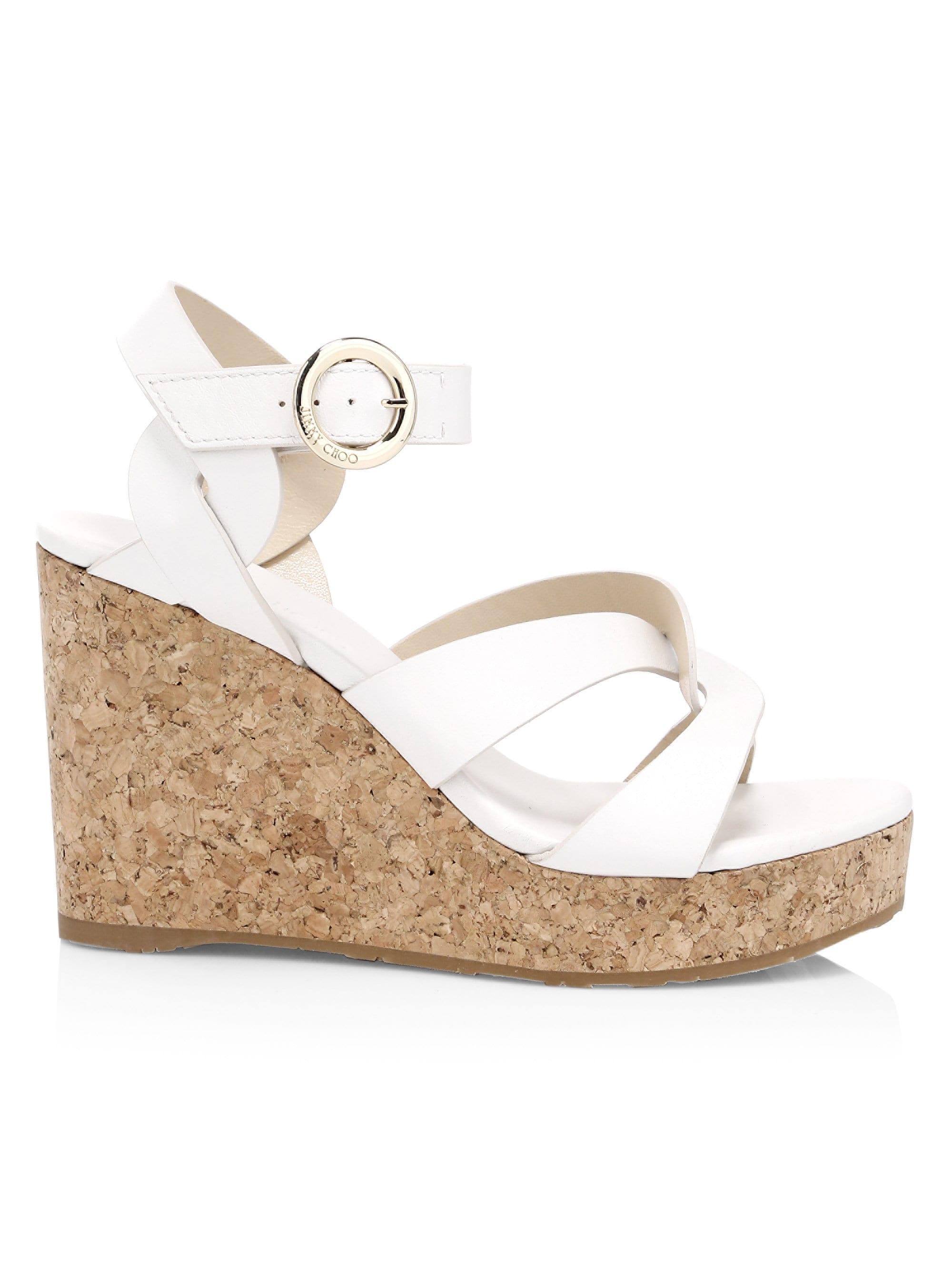 Jimmy Choo Aleili Leather Cork Wedges in White - Lyst