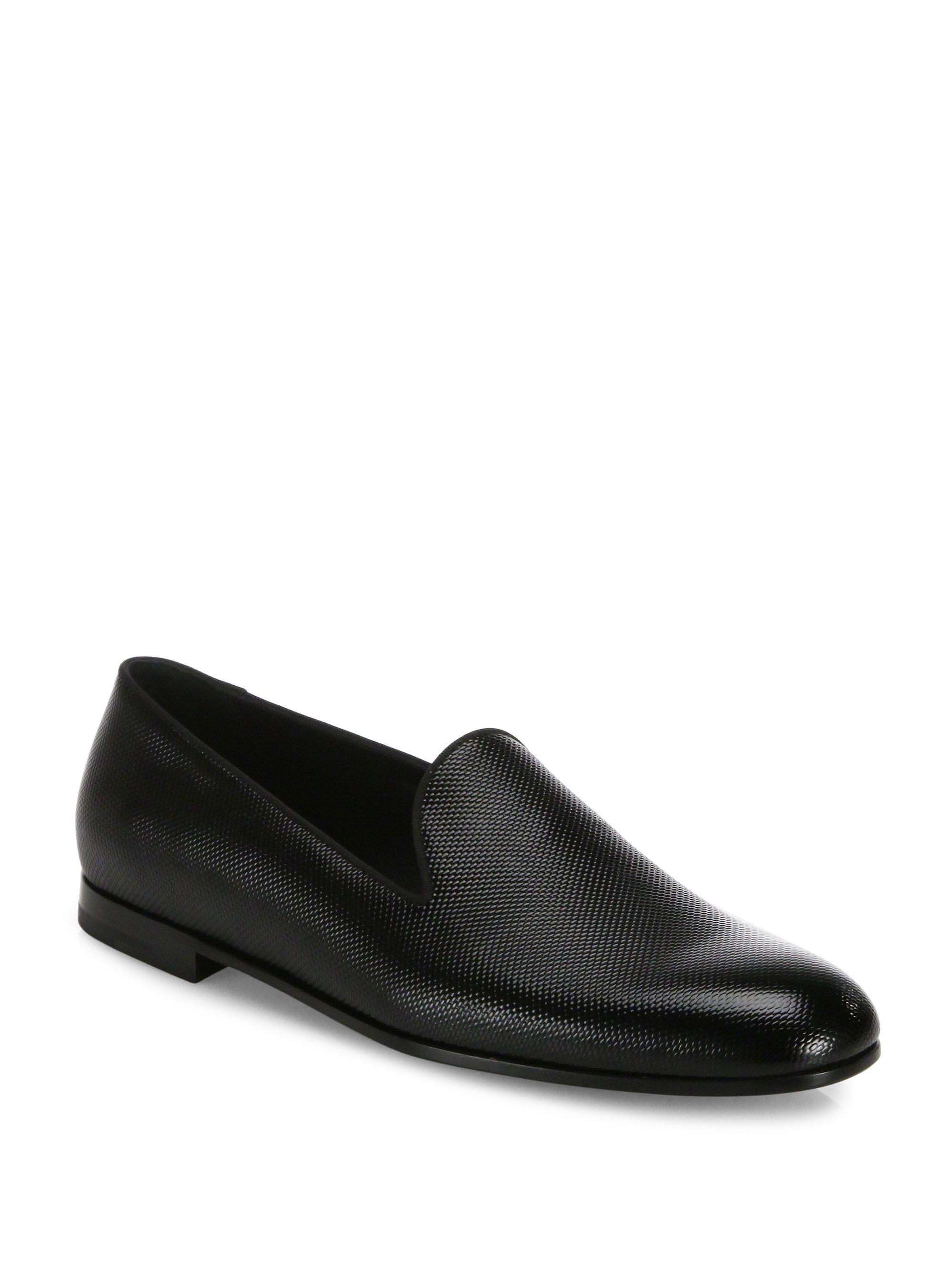 Lyst - Giorgio Armani Textured Patent Leather Slip-on Dress Shoes in ...