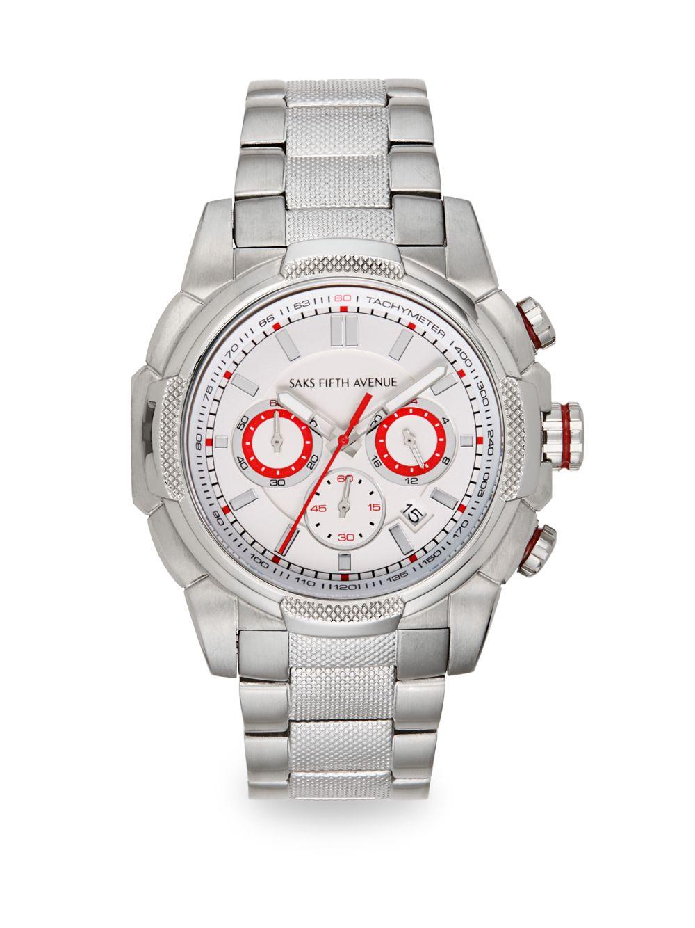 Saks fifth avenue Stainless Steel Embossed Chronograph Dial Watch in