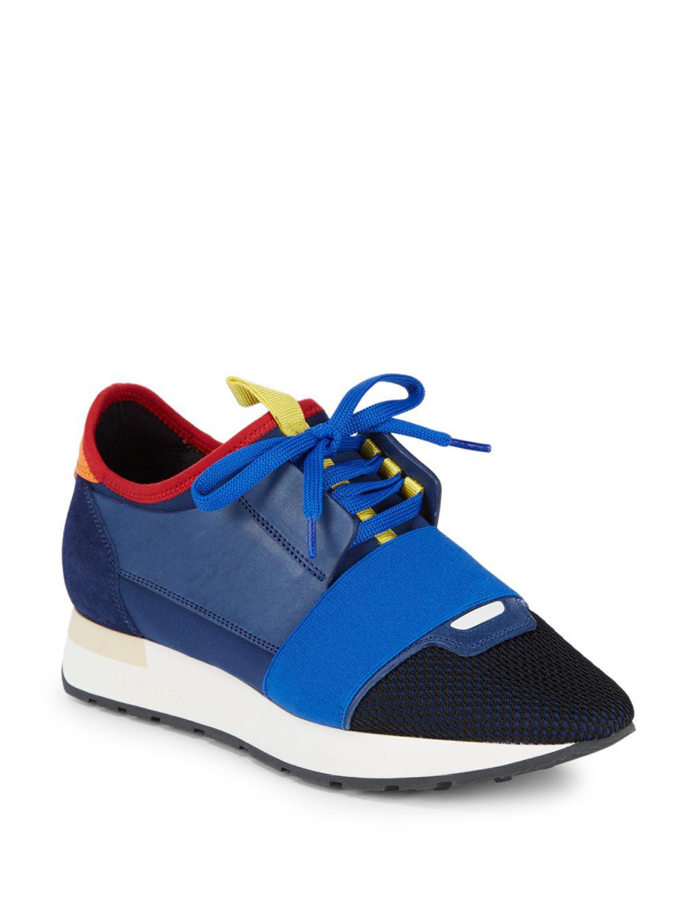 Lyst Balenciaga Mixedmedia Leather Laceup Sneaker in Blue