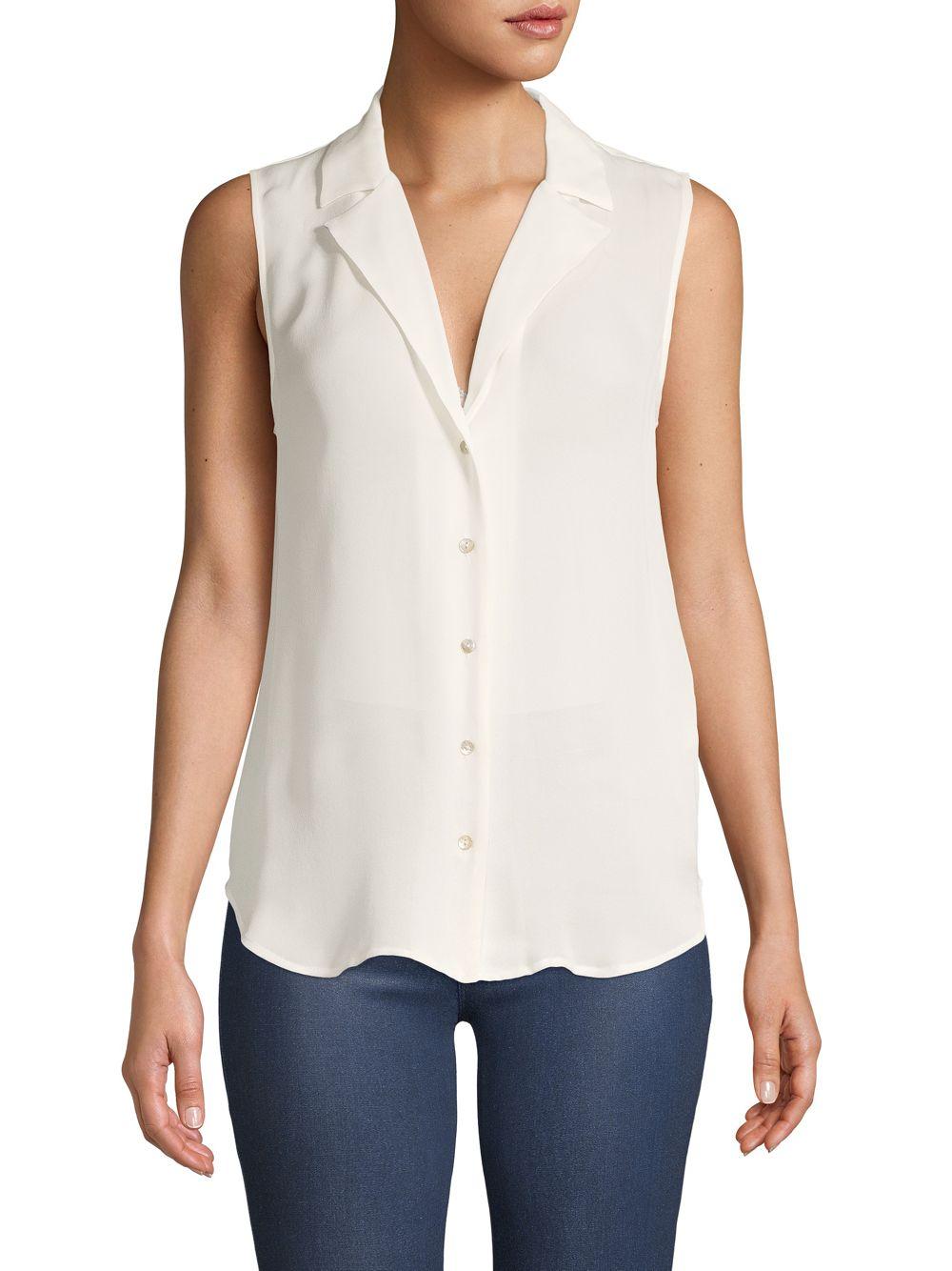 L'Agence Sleeveless Silk Button-down Shirt in White - Lyst