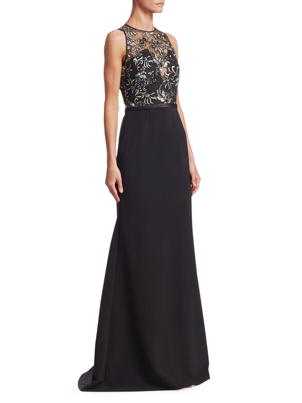 David Meister Synthetic Illusion Neckline Embroidered Gown in Black - Lyst