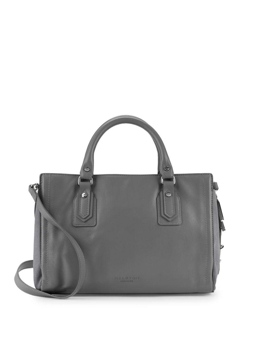 Lyst Halston Heritage Sdy Leather Satchel In Gray Halston