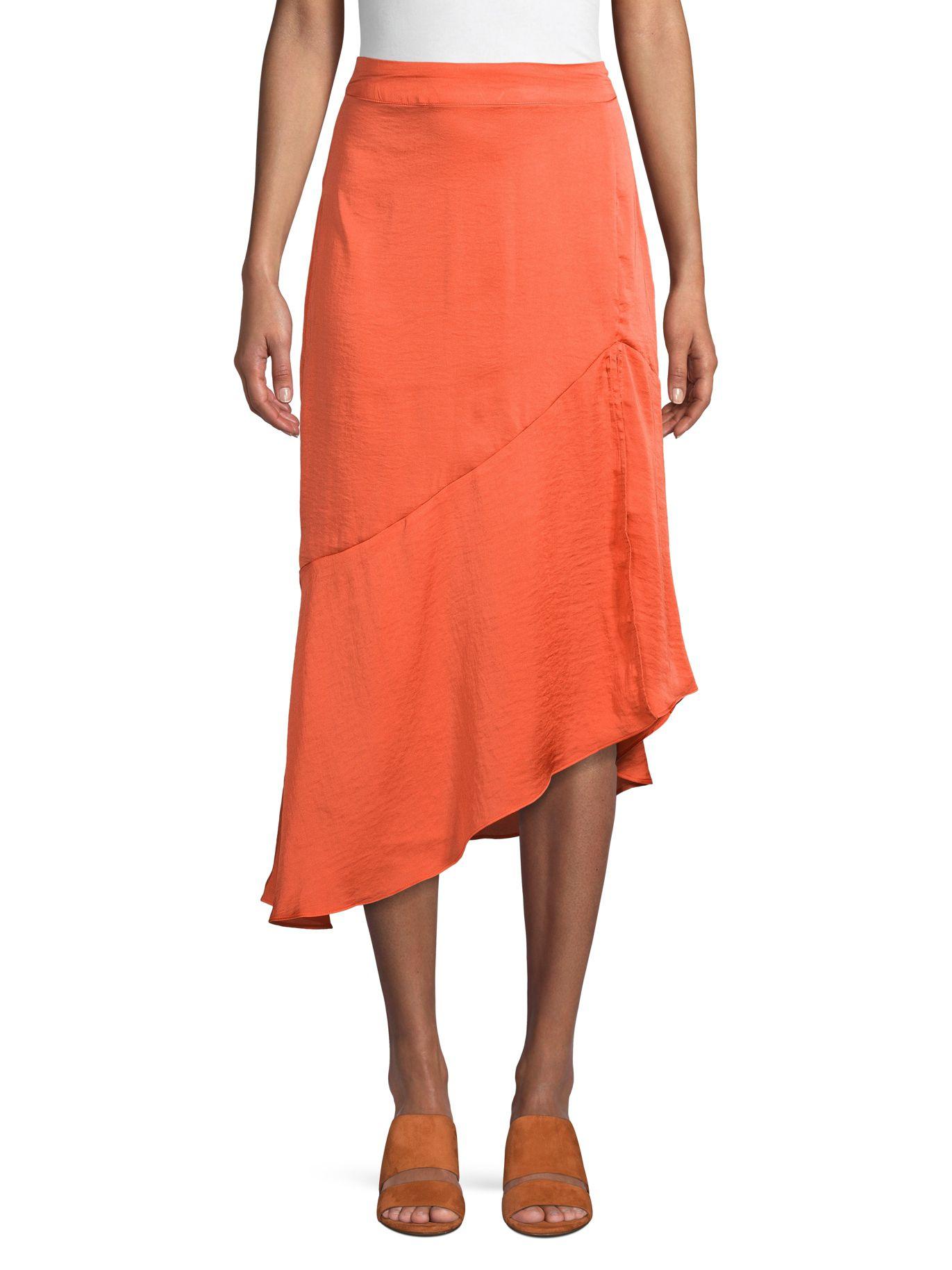 Free People Lola Asymmetrical Slit Skirt in Orange - Lyst