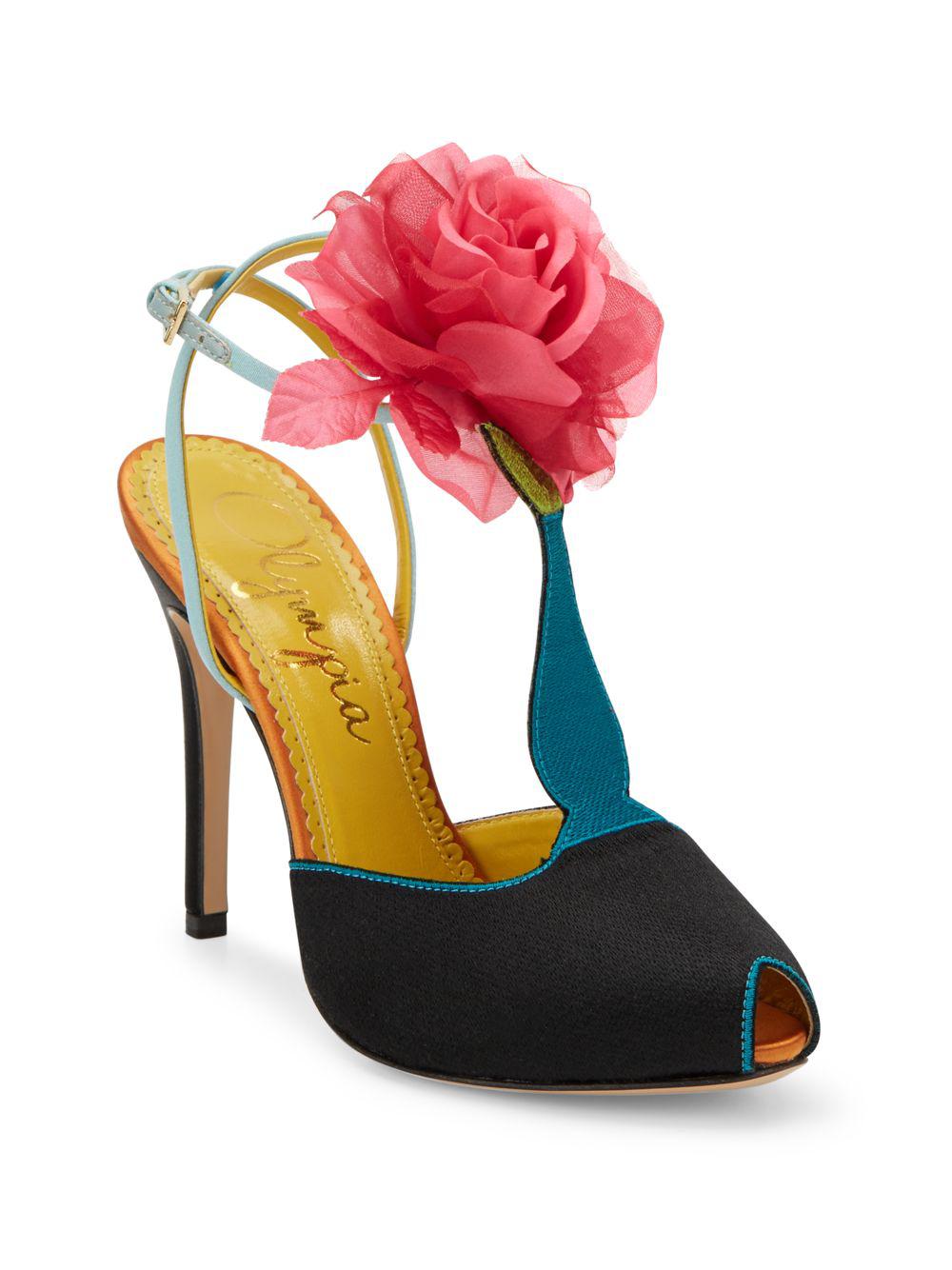 Charlotte Olympia Leather Amphora Rosette T-strap Peep Toe Pumps in Red ...