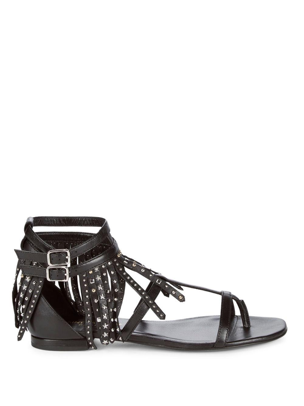 Saint Laurent Studded Leather Sandals in Black - Lyst