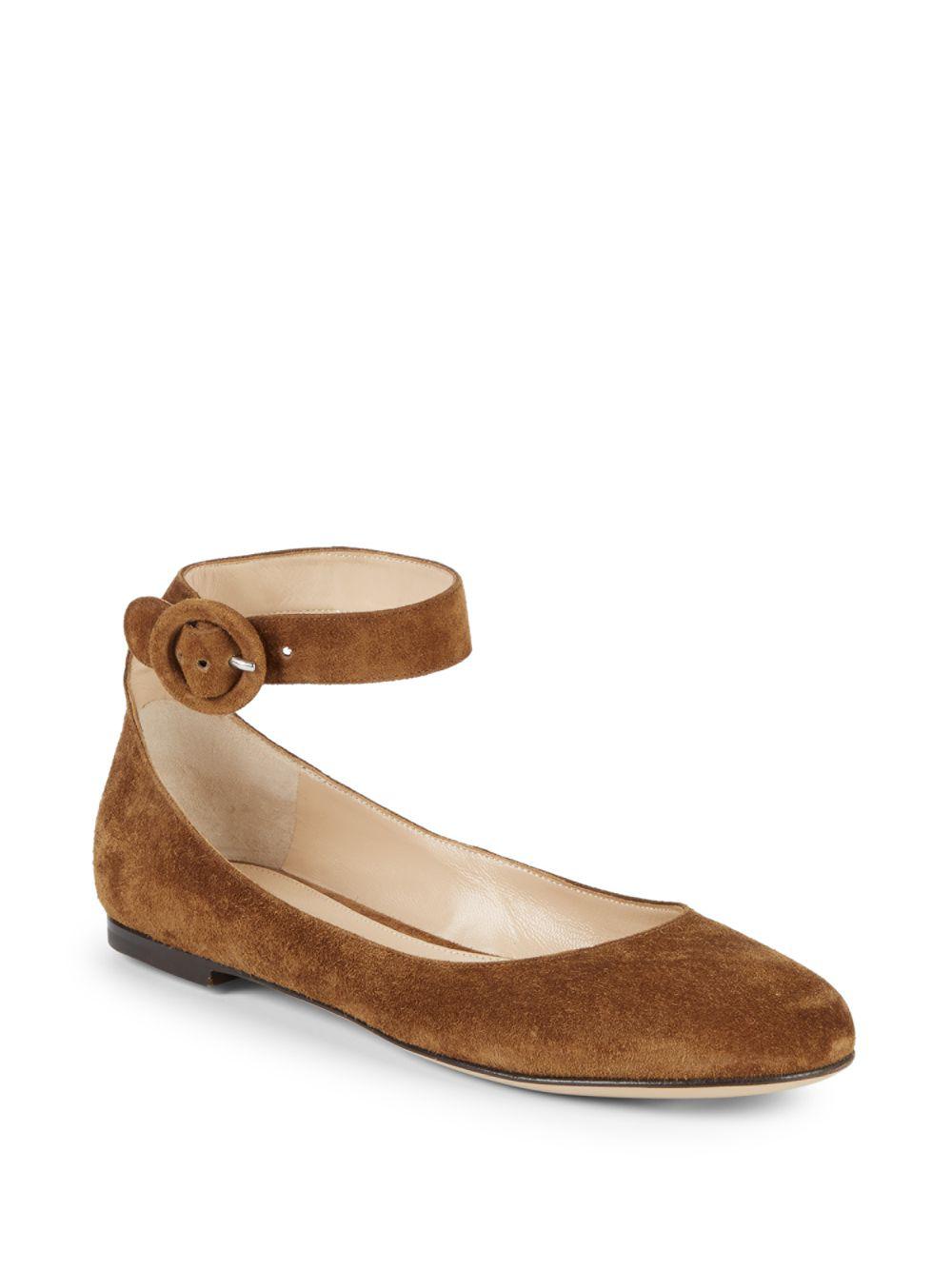 Lyst - Gianvito Rossi Virna Suede Ankle-strap Ballet Flats in Brown ...