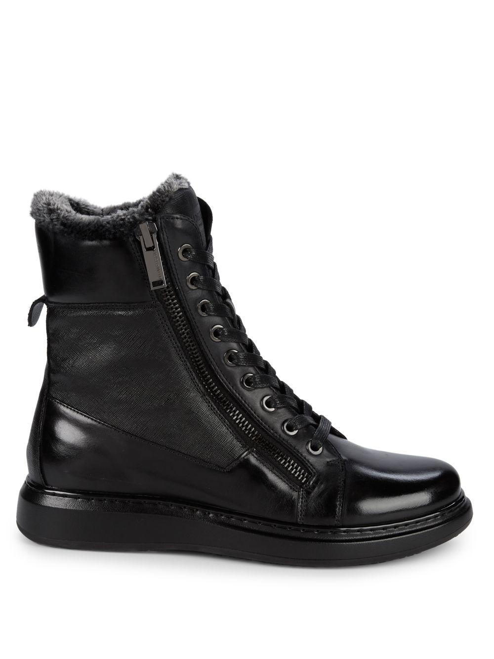 Karl Lagerfeld Faux Furlined Leather Boots in Black for Men Lyst