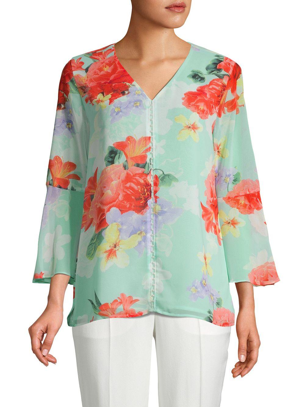 CALVIN KLEIN 205W39NYC Embellished Floral-print Blouse - Lyst